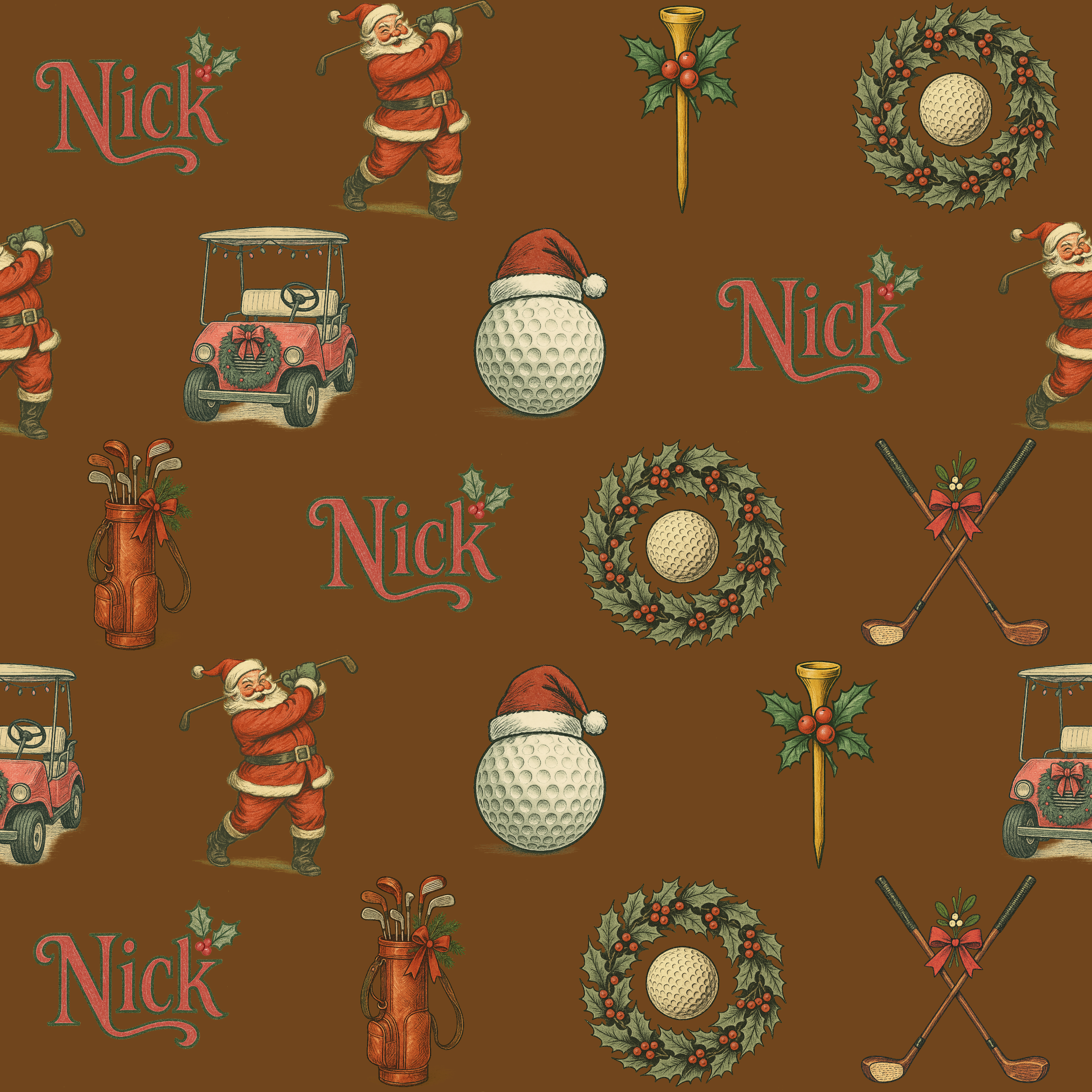 Santa's Golf Game Christmas Wrap - Vintage Style Custom Paper - Photo 2