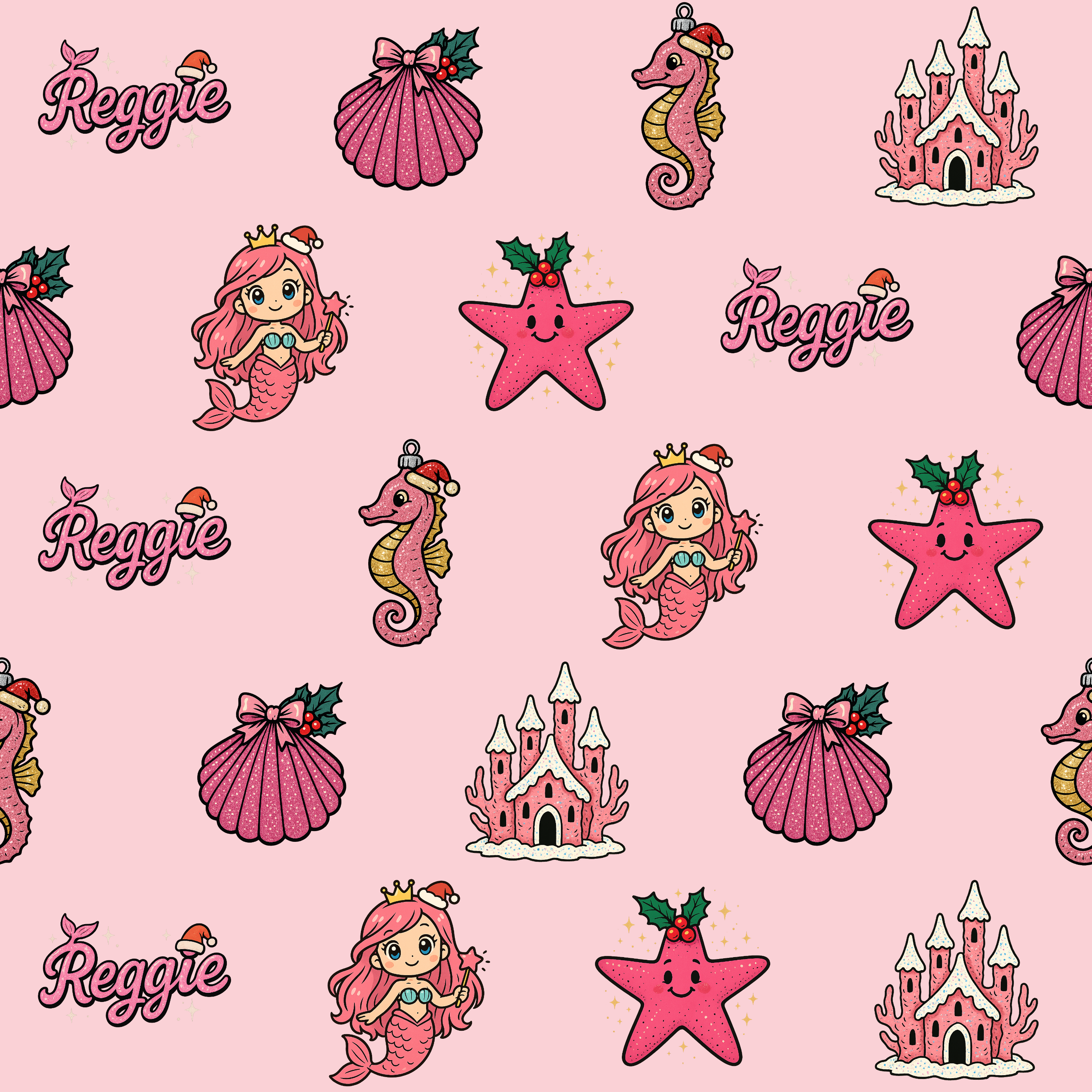 Girl's Christmas Wrapping Paper - Glittery Mermaid & Castle Design - Photo 1