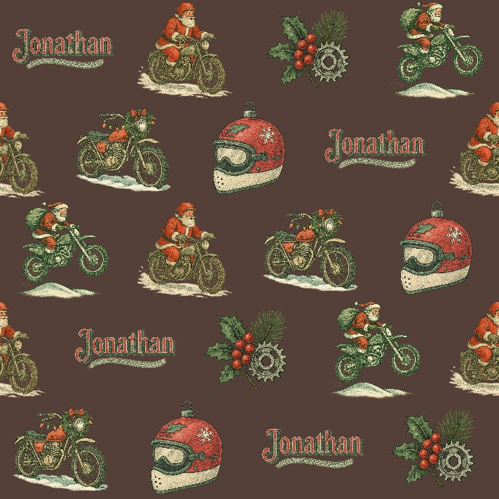 Customizable Christmas Dirt Bike Gift Wrap - Retro Santa Rider Pattern - Photo 2
