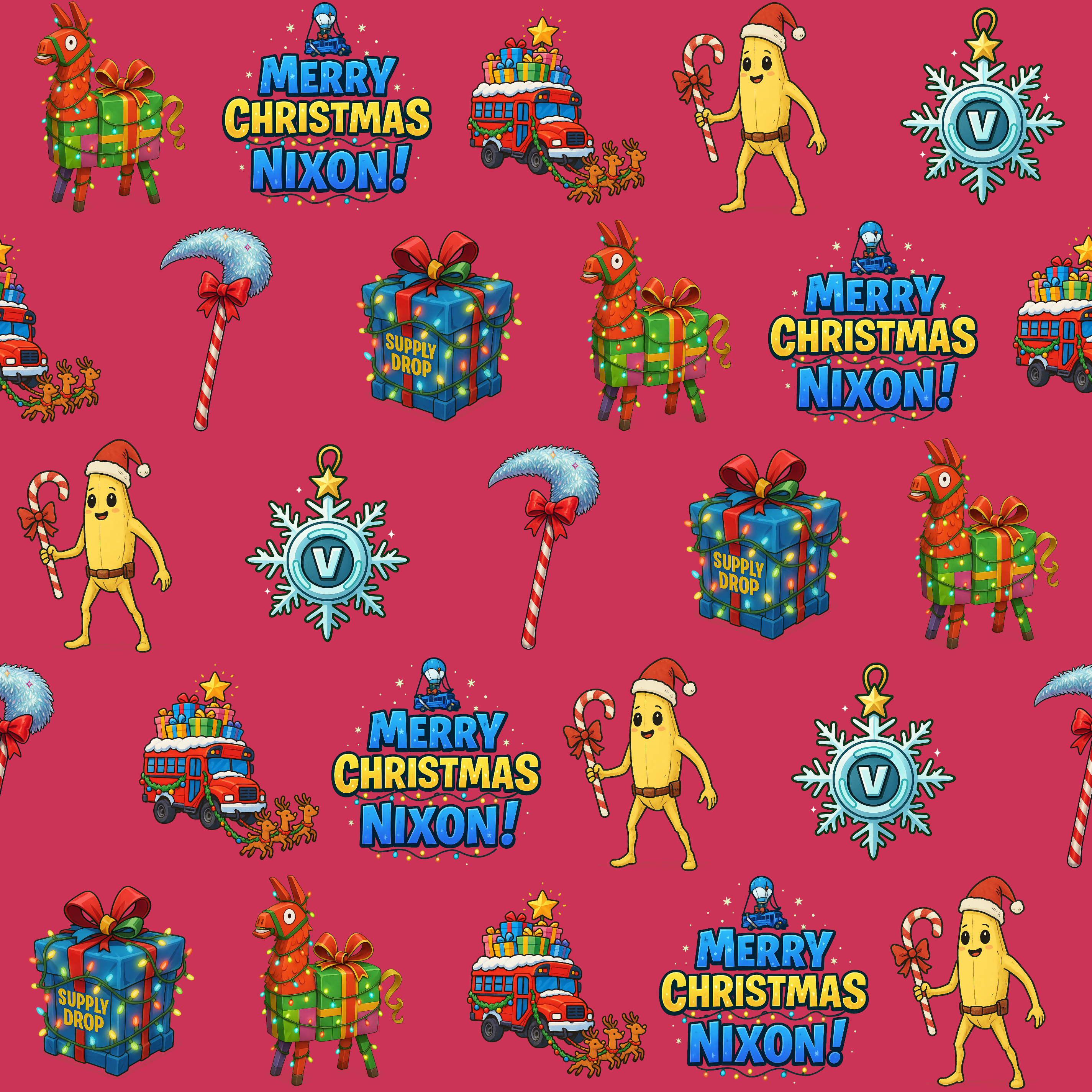 Personalizable Christmas Battle Royale Wrapping Paper - Whimsical Loot Design - Photo 2