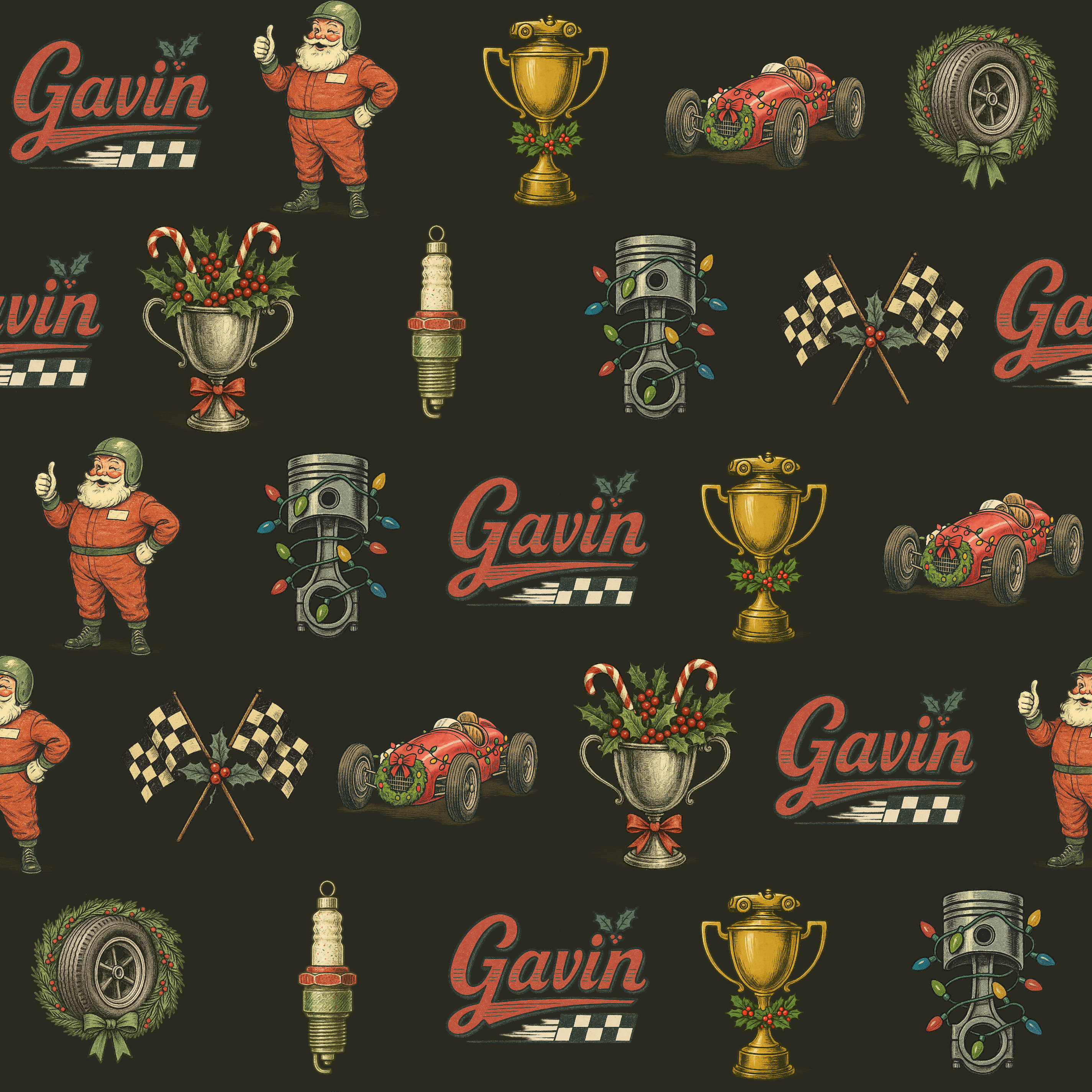 Retro Racing Christmas Wrapping Paper - Personalizable Vintage Auto - Photo 2