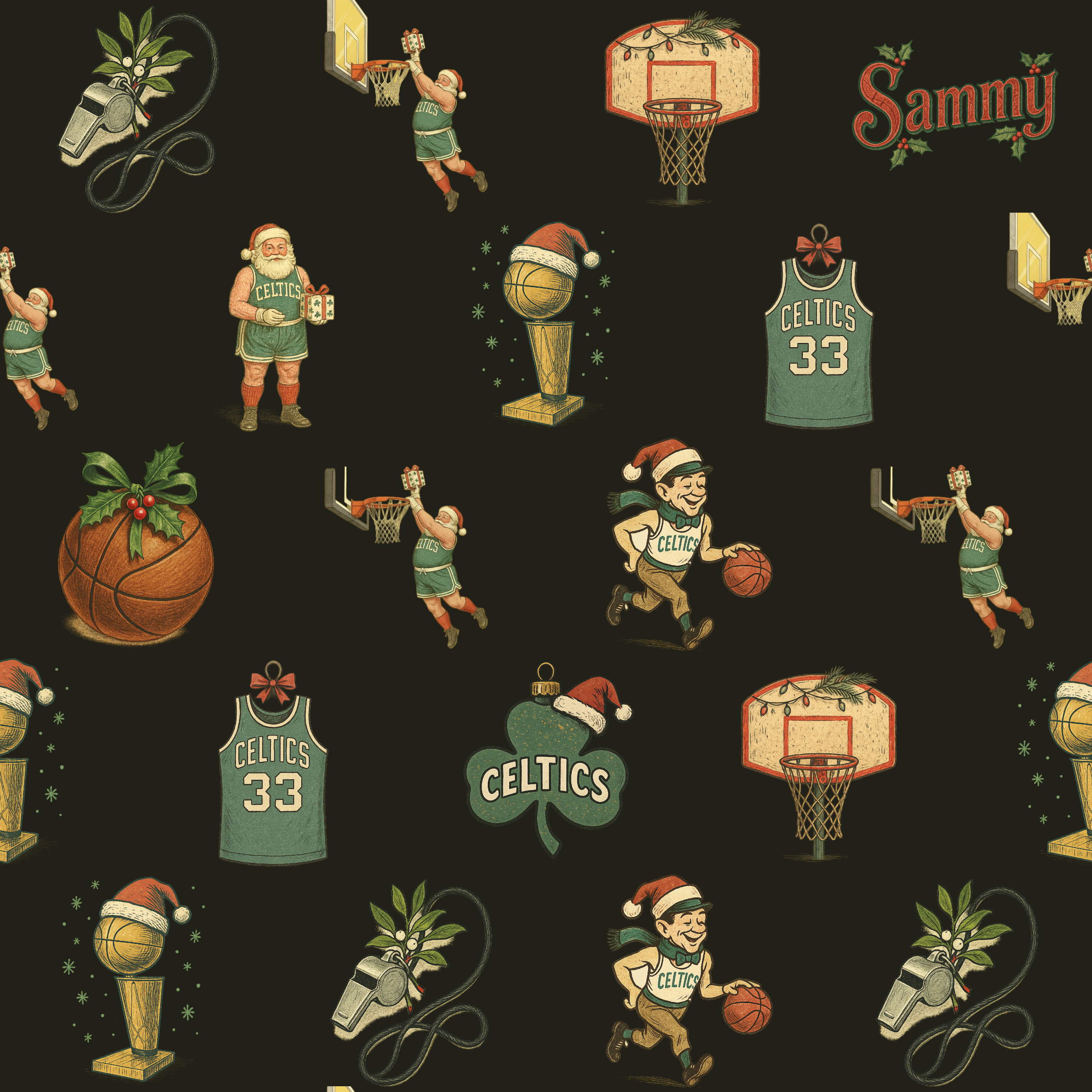 Boston Celtics Holiday Gift Wrap - Retro Basketball Illustration - Photo 1