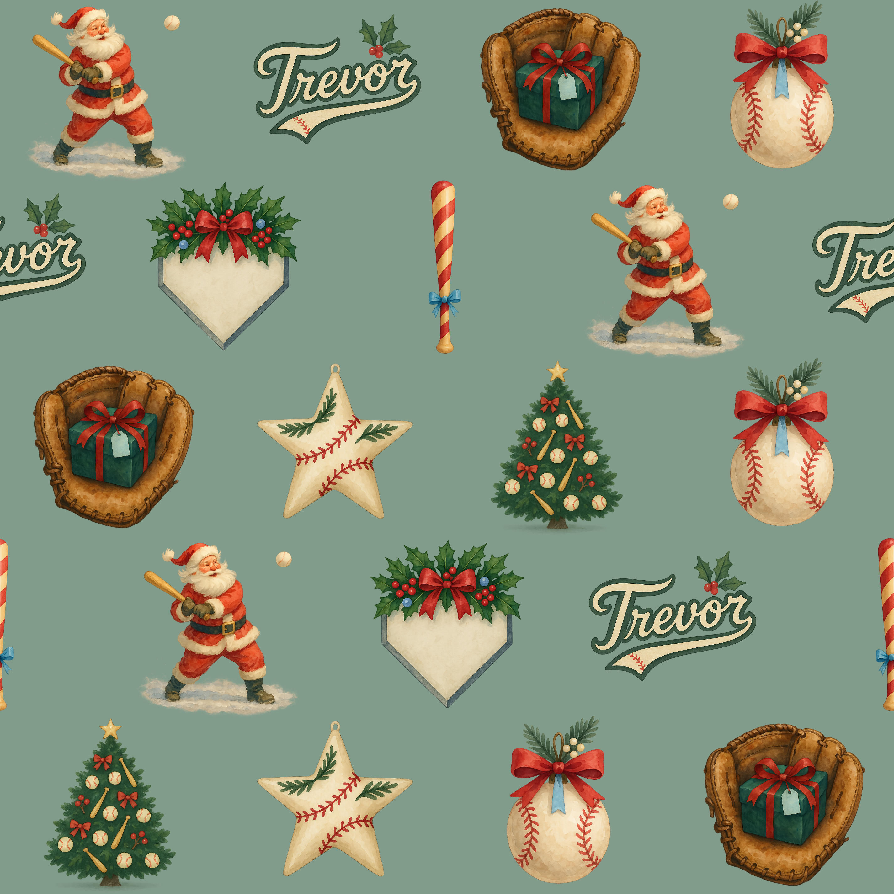 Festive Santa Baseball Gift Wrap - Vintage Sports Christmas Paper - Photo 2
