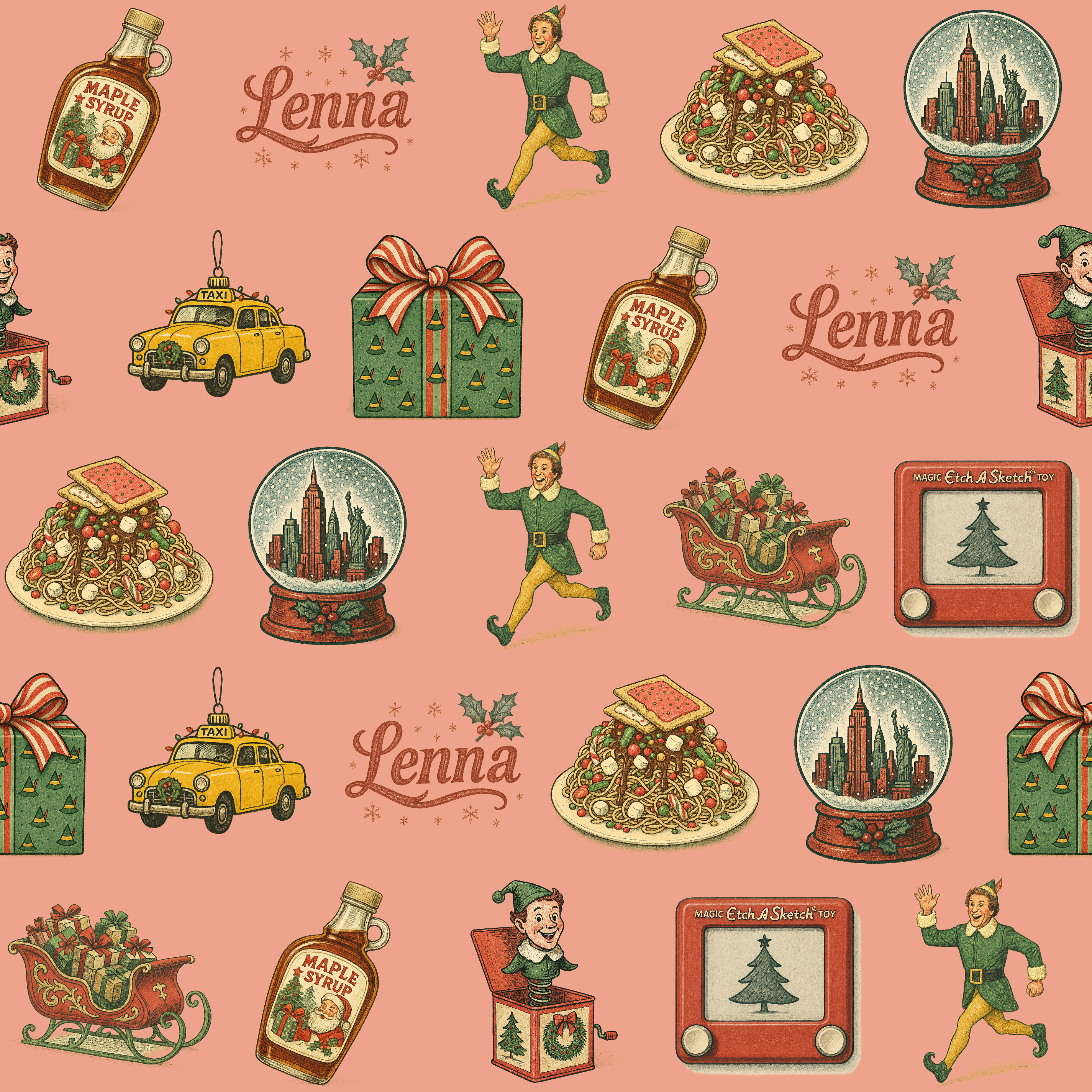 Retro North Pole Gift Wrap - Cheerful Winter Character Theme - Custom Name - Photo 2