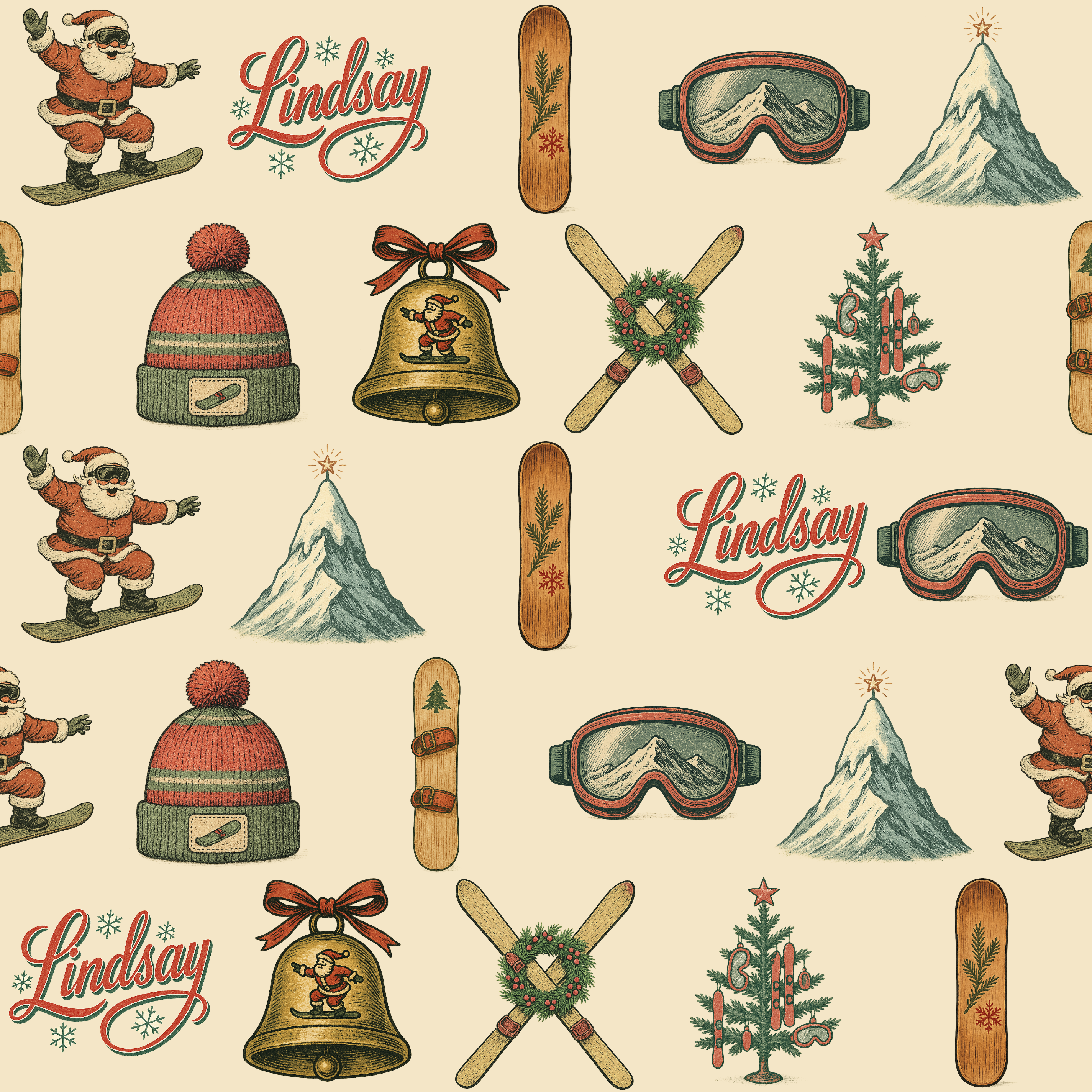 Snowboarding Santa Christmas Wrap - Vintage Winter Sports Personalizable - Photo 2