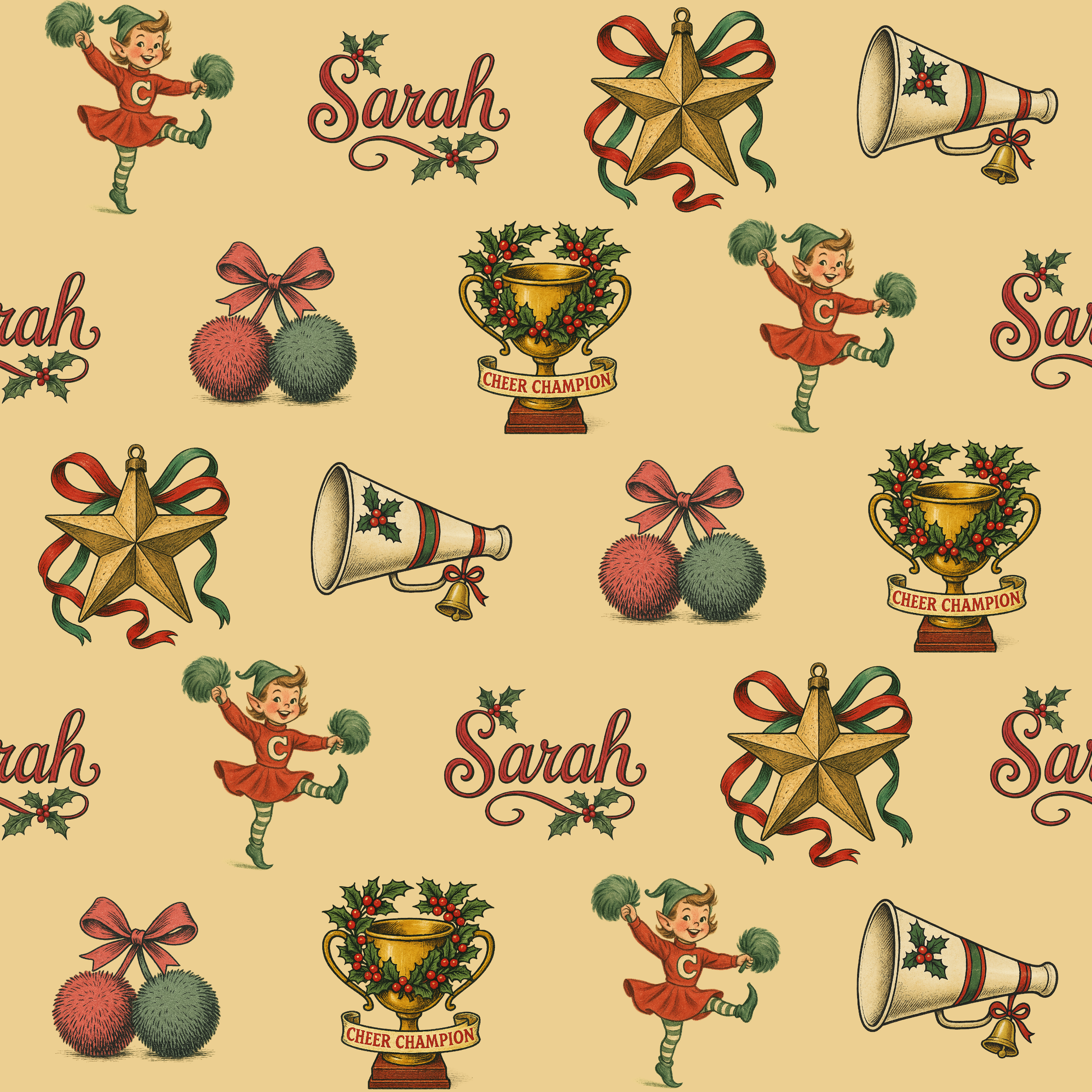 Personalizable Vintage Christmas Cheer Wrapping Paper - Photo 2