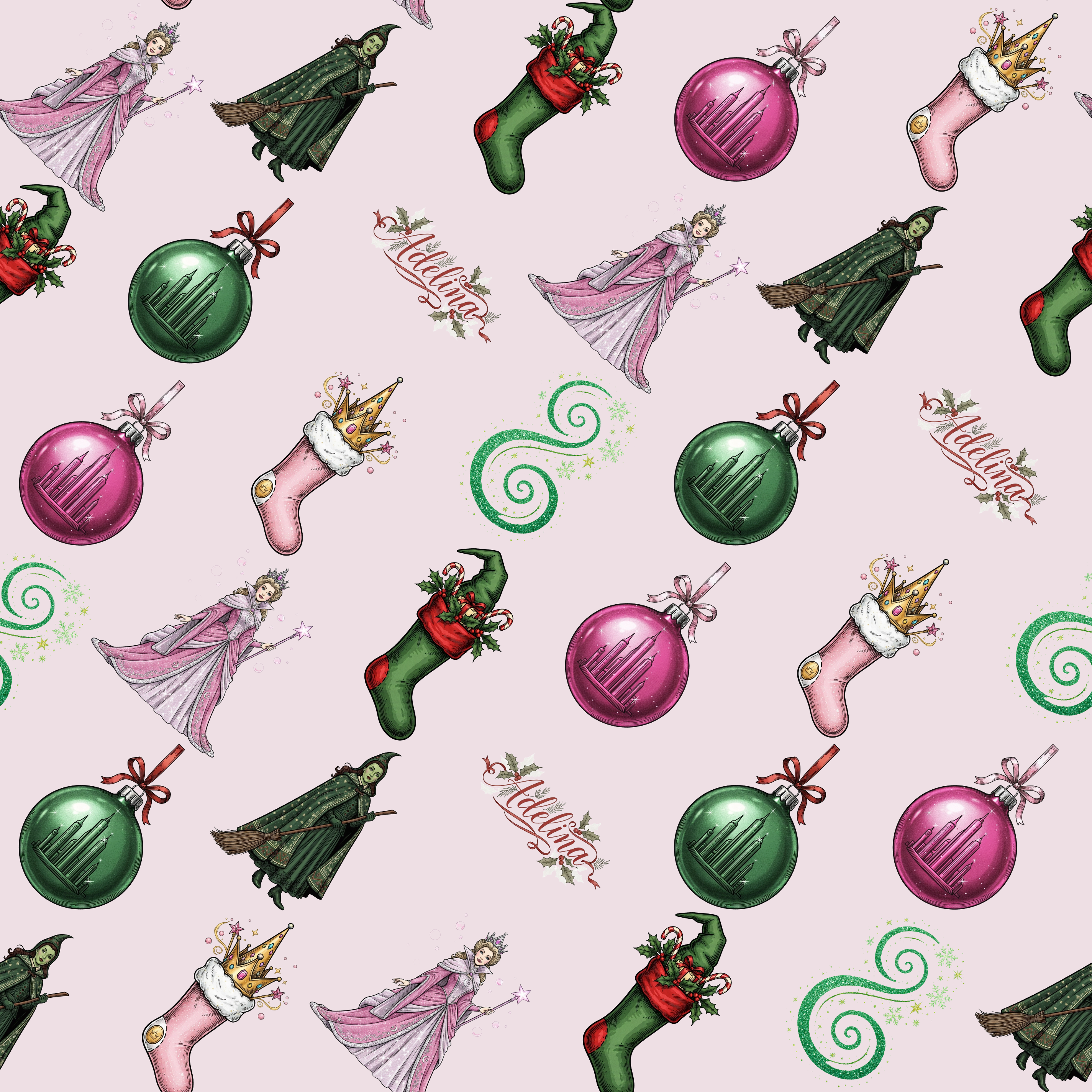 Whimsical Christmas Wrapping Paper - Enchanting Emerald & Pink Fantasy - Photo 2