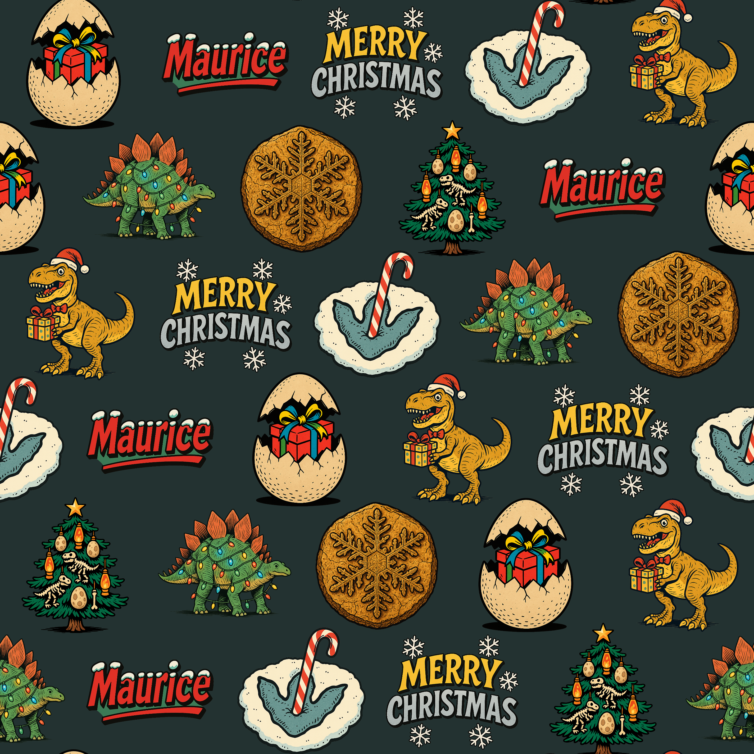 Dinosaur Christmas Wrapping Paper - Retro Comic Style - Personalizable - Photo 2