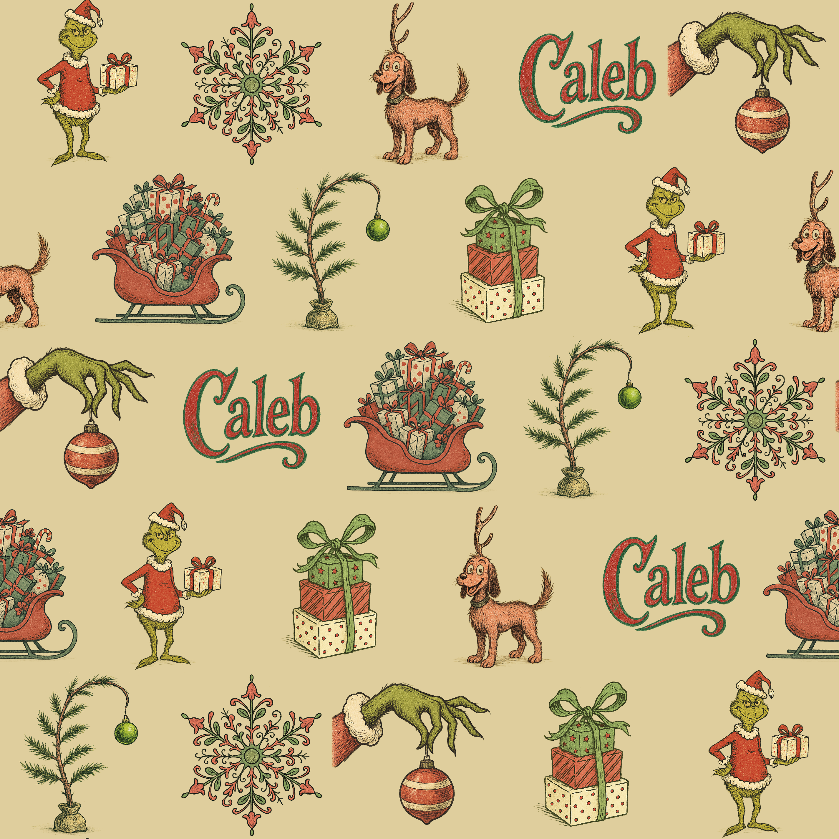 Festive Green Character Gift Wrap - Whimsical Christmas Tree Design - Photo 2