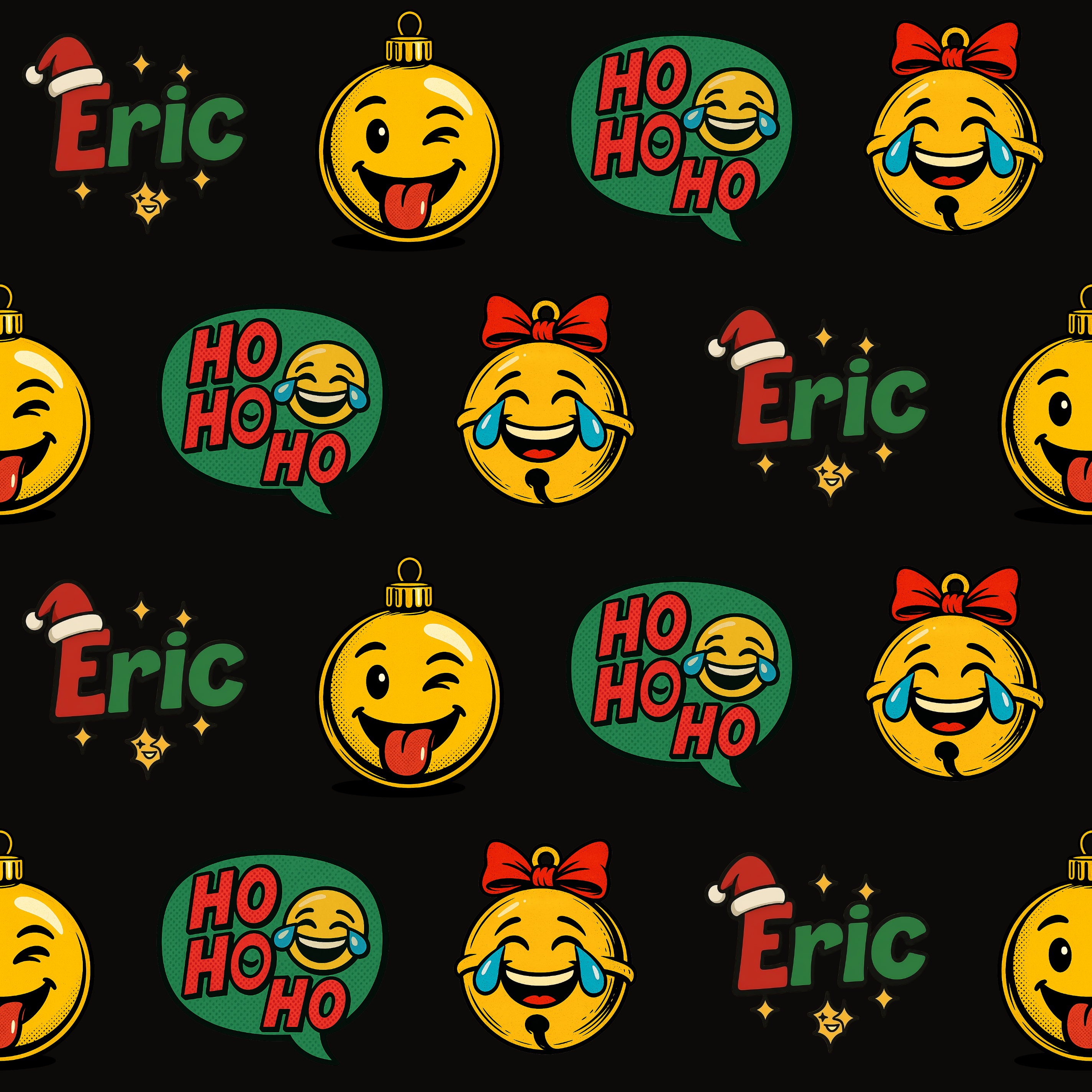 Festive Emoji Gift Wrap - Personalized Retro Holiday Comic Style - Photo 1