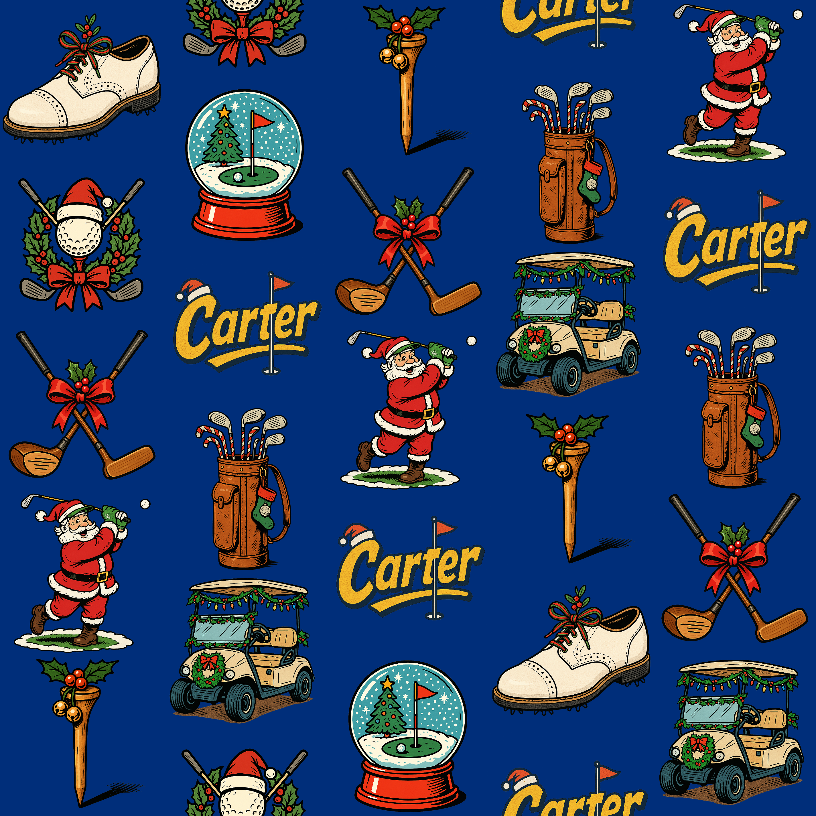 Personalizable Golf Christmas Wrapping Paper - Retro Comic Style - Photo 2