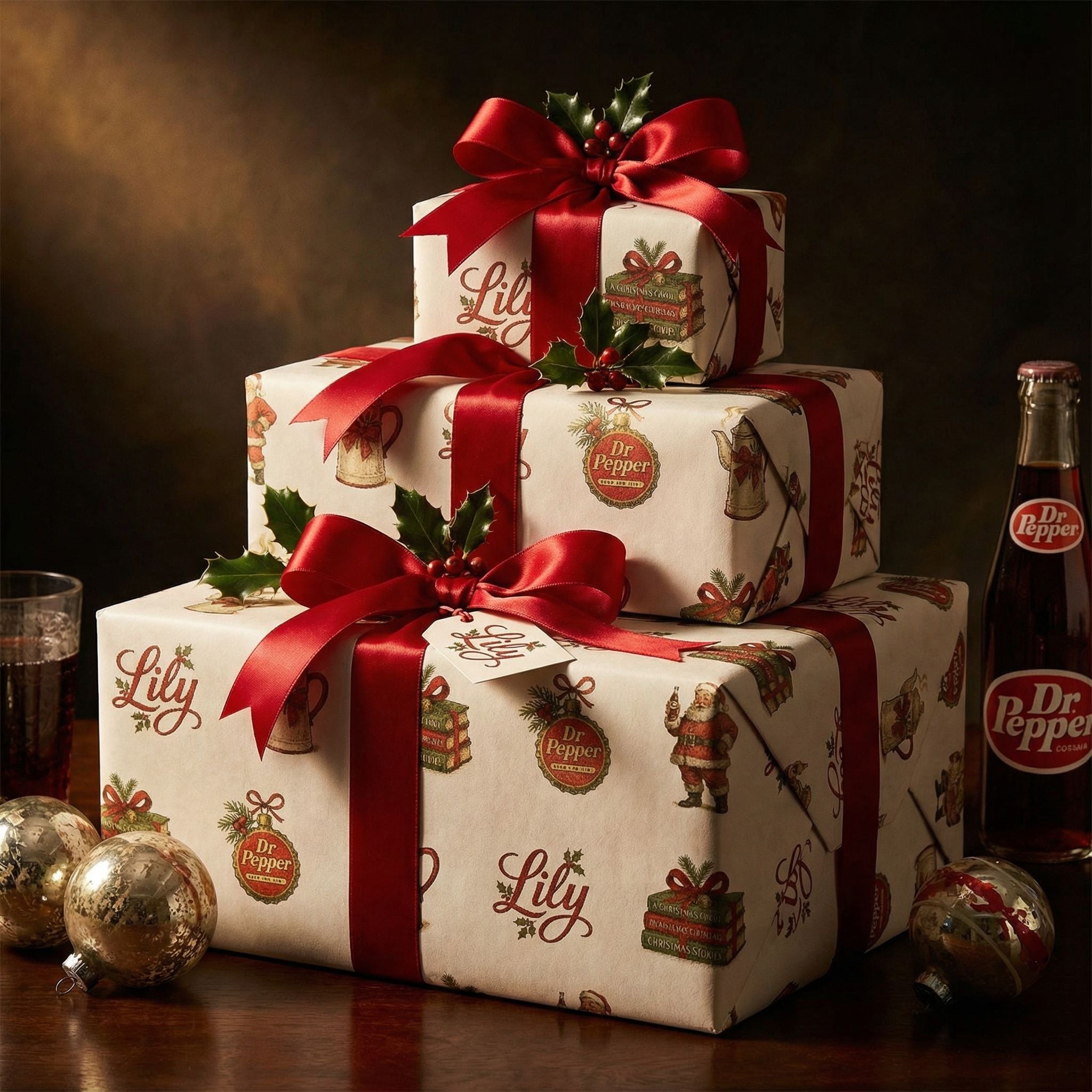 Dr Pepper Christmas Wrapping Paper - Vintage Santa & Holly Style - Photo 8
