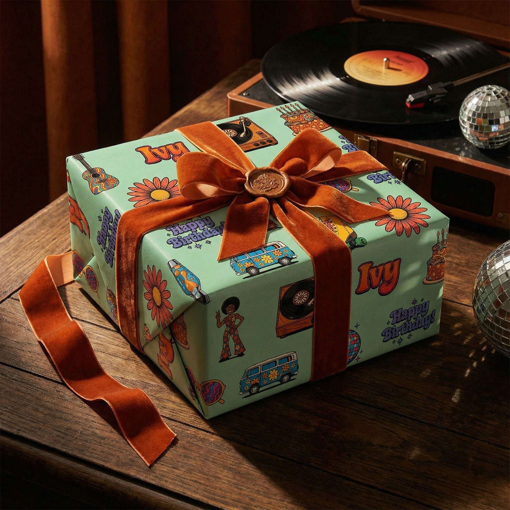 Personalizable 70s Birthday Wrapping Paper - Groovy Disco Style - Photo 3