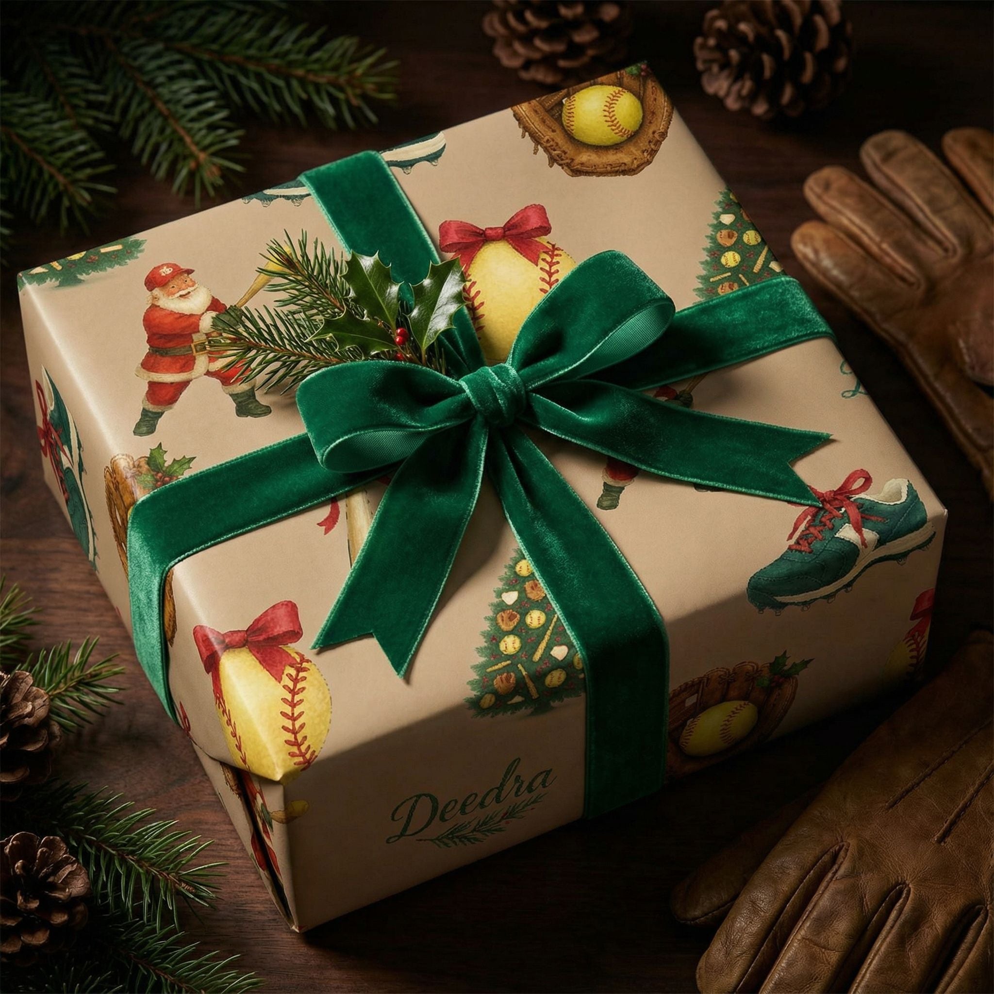 Softball Christmas Wrapping Paper - Nostalgic Holiday Sports Theme - Photo 5