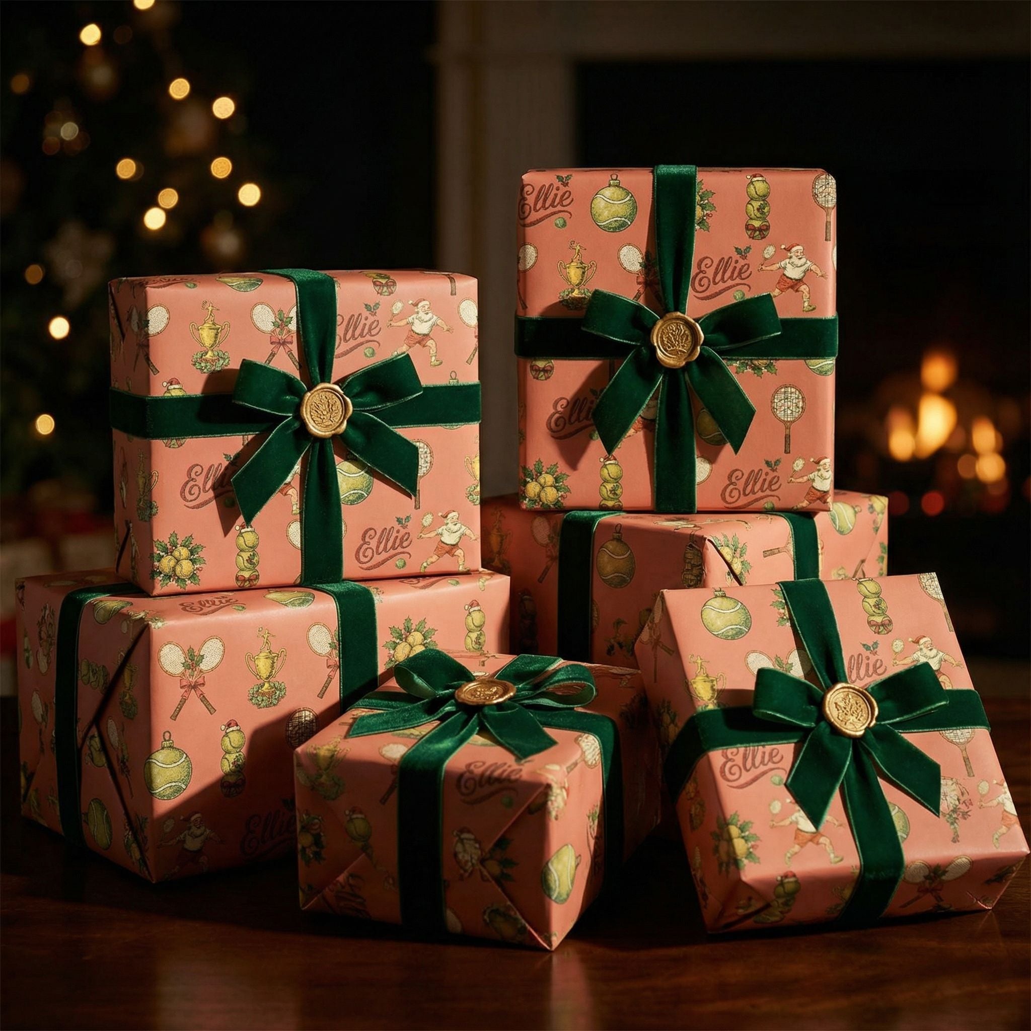 Vintage Tennis Christmas Wrapping Paper - Santa Holiday Racquet Design - Photo 4