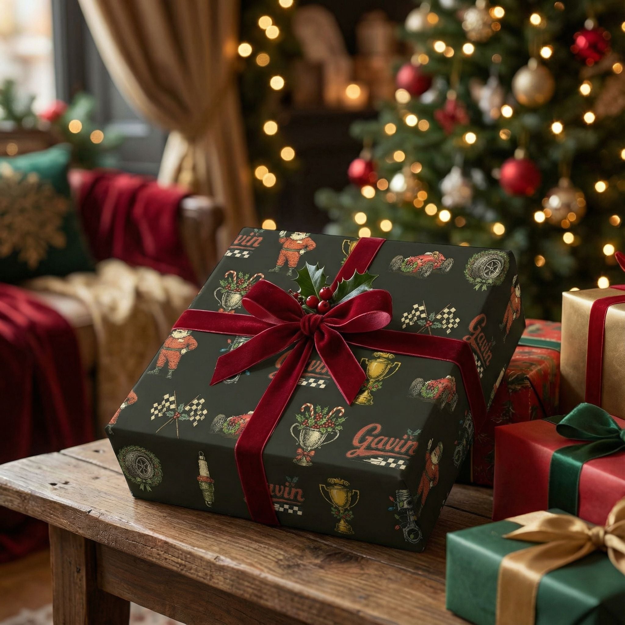 Retro Racing Christmas Wrapping Paper - Personalizable Vintage Auto - Photo 6