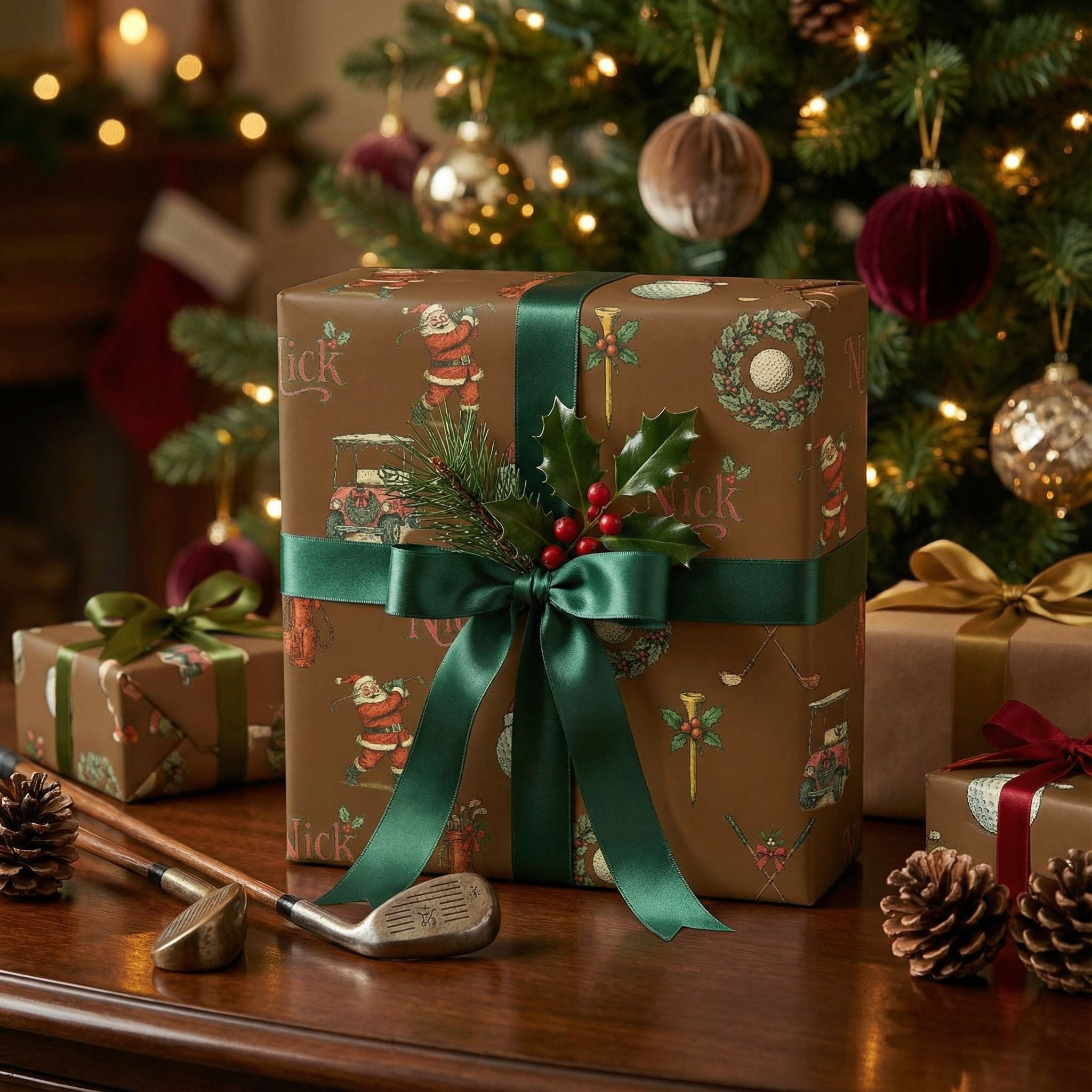Santa's Golf Game Christmas Wrap - Vintage Style Custom Paper - Photo 6