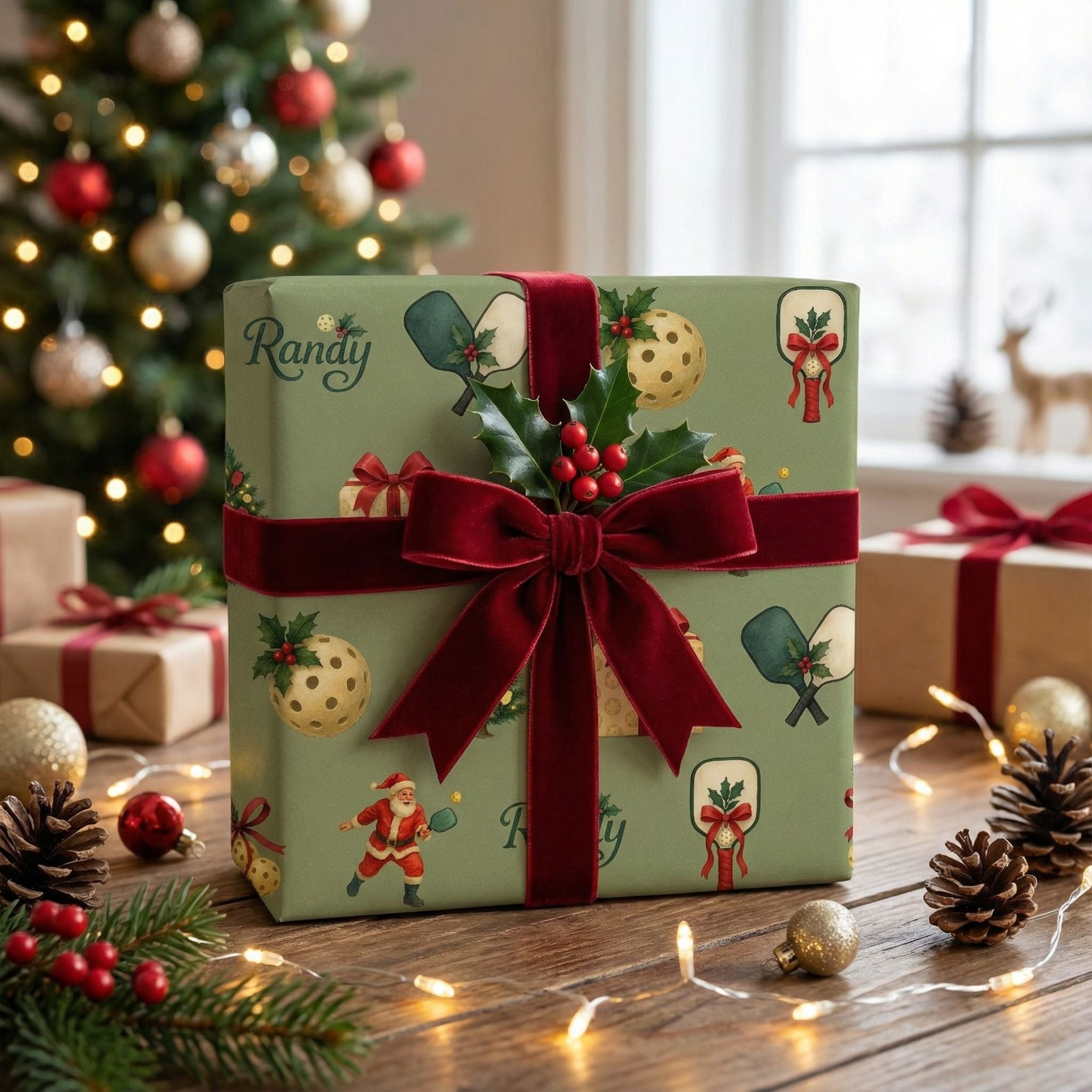 Personalizable Pickleball Christmas Gift Wrap - Nostalgic Holiday Sport - Photo 5