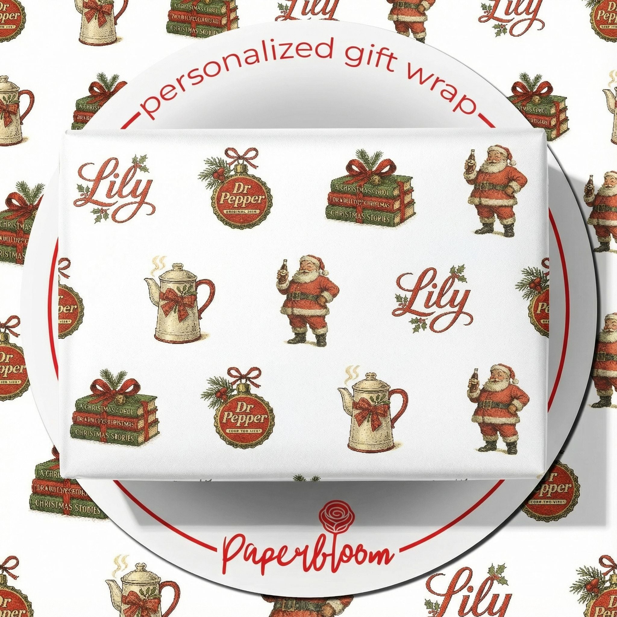 Dr Pepper Christmas Wrapping Paper - Vintage Santa & Holly Style - Photo 1