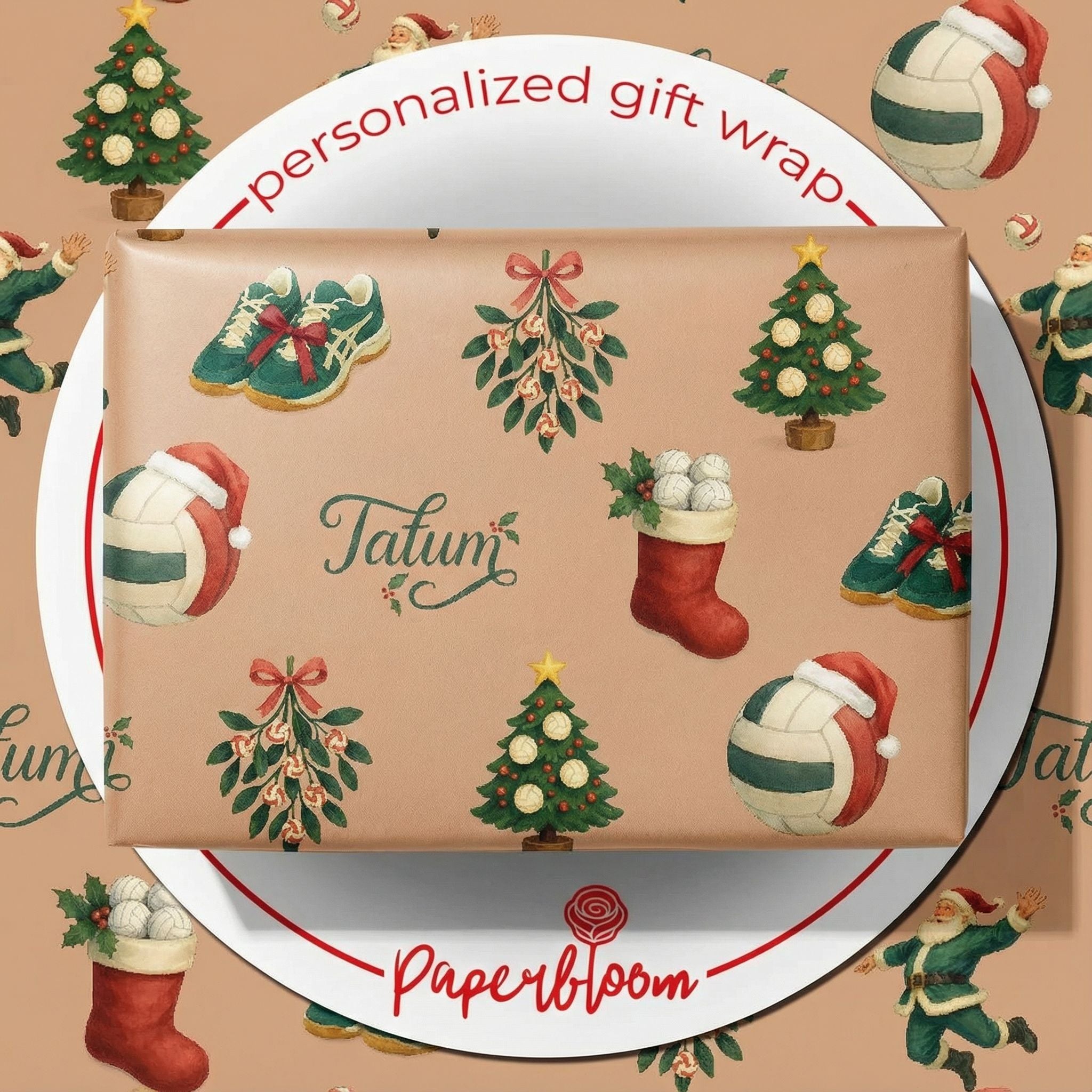 Festive Santa Spikes Volleyball Gift Wrap - Custom Christmas Celebration - Photo 1