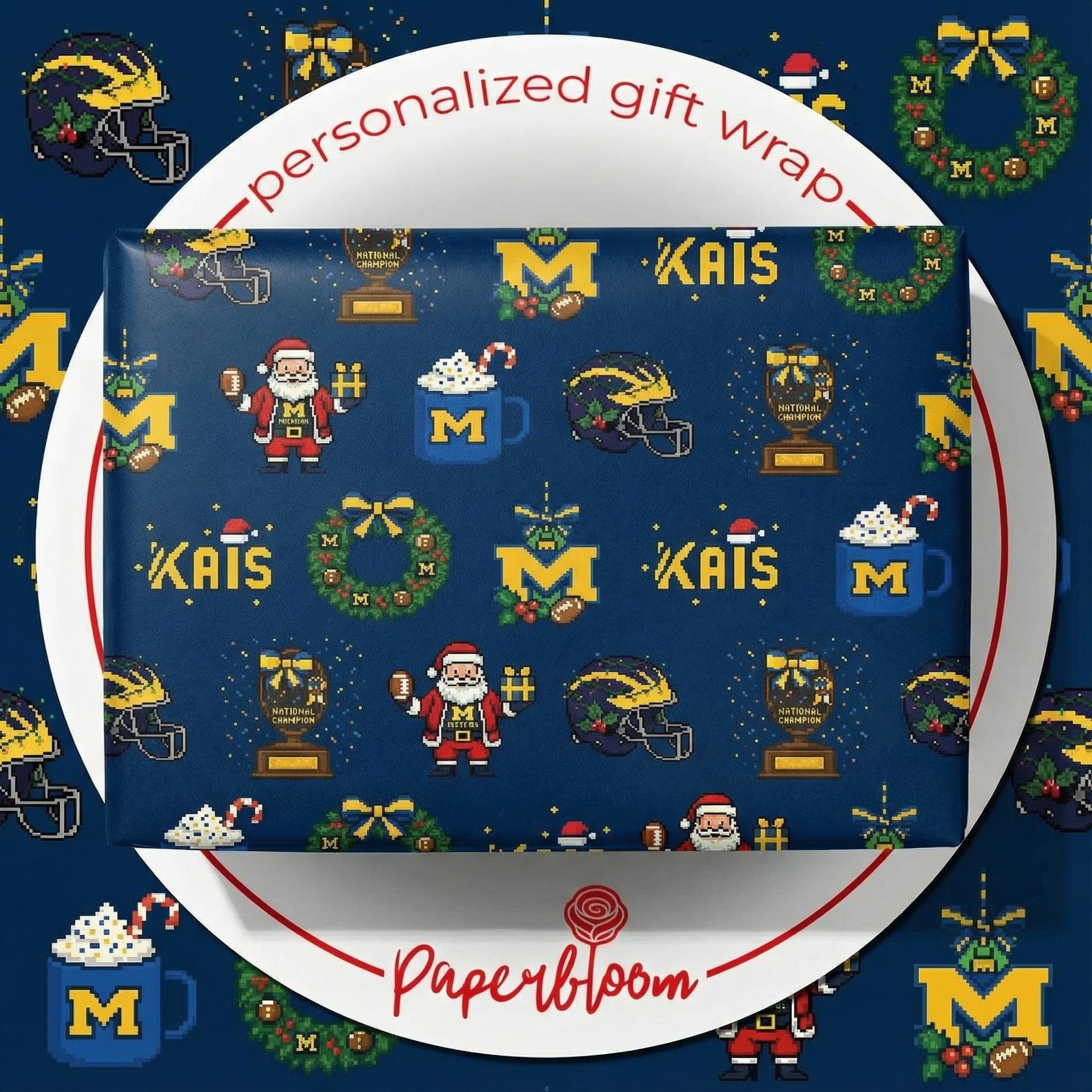 Festive Wolverines Holiday Paper - Retro 8-Bit Game Day Cheer - Photo 1