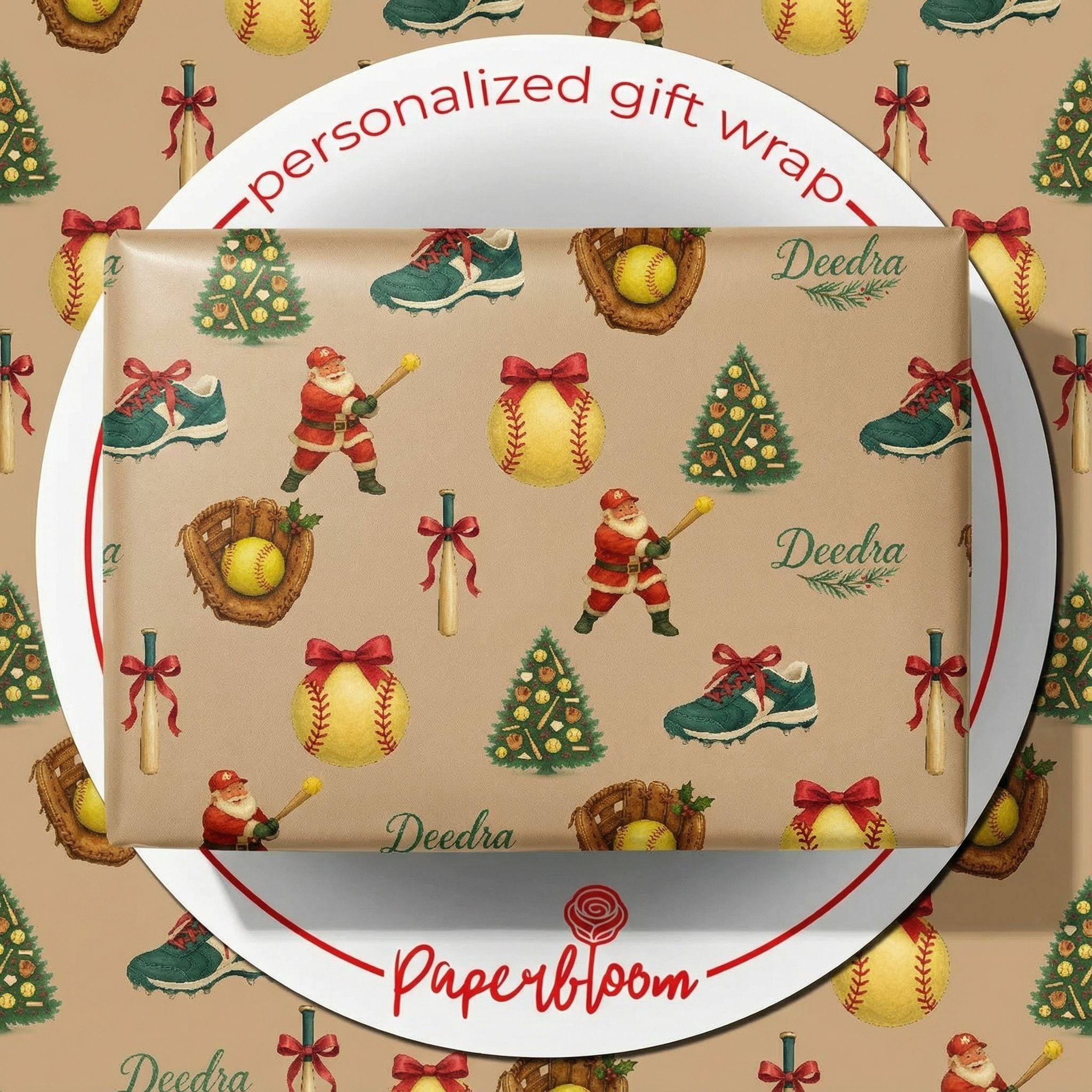 Softball Christmas Wrapping Paper - Nostalgic Holiday Sports Theme - Photo 1