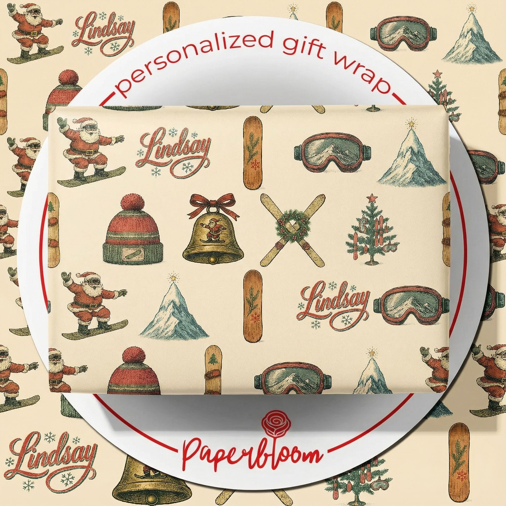 Snowboarding Santa Christmas Wrap - Vintage Winter Sports Personalizable - Photo 1