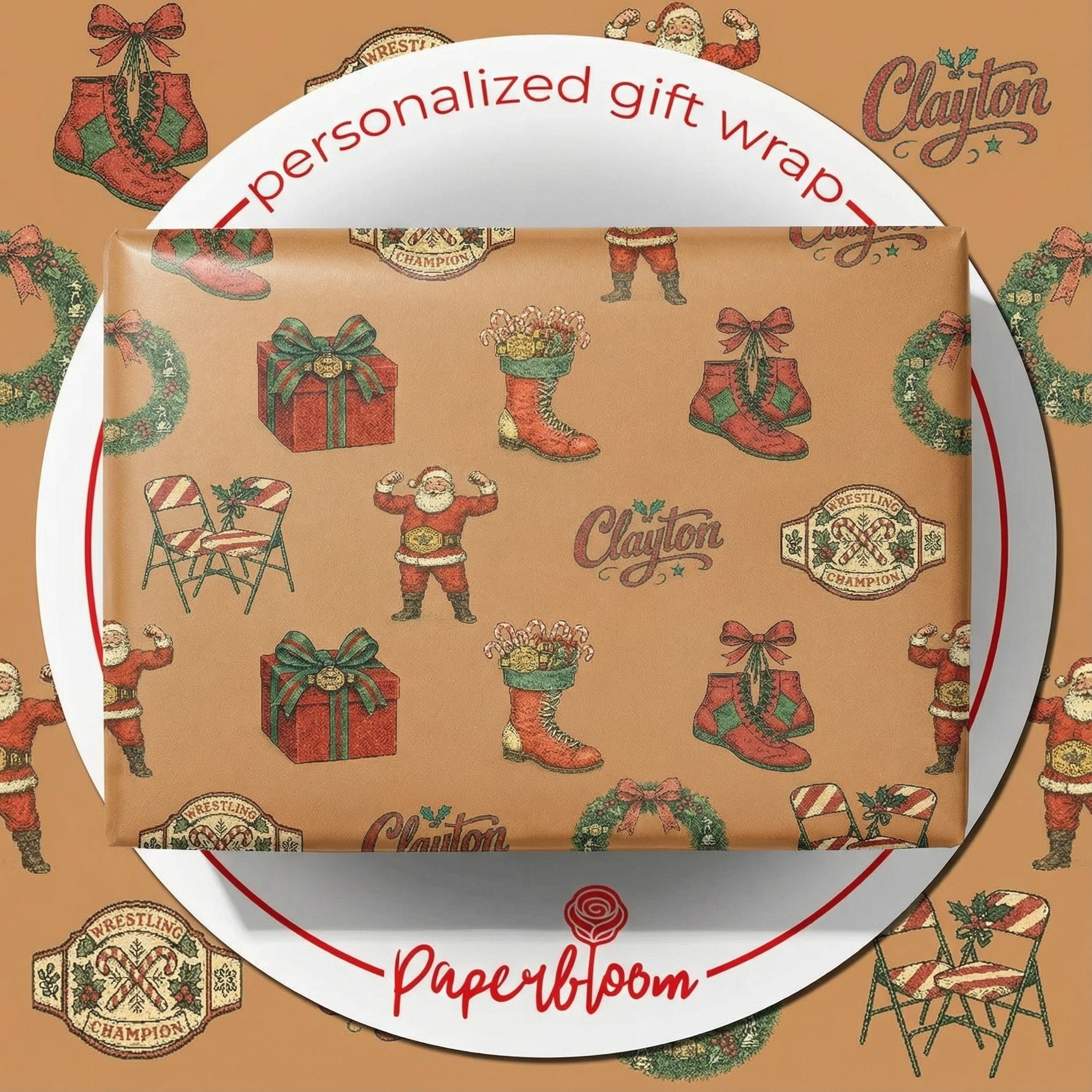 Holiday Wrestling Gift Wrap - Santa's Champion Ring Festive Paper - Photo 1