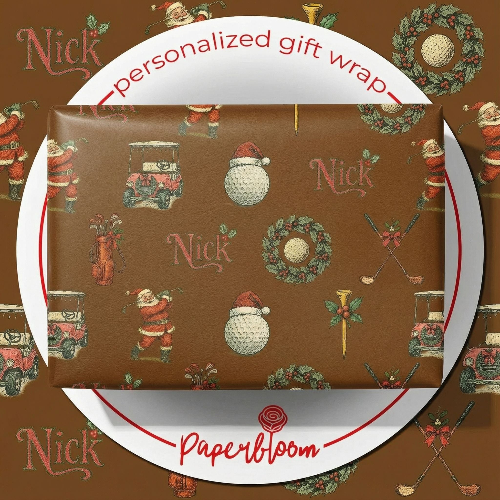 Santa's Golf Game Christmas Wrap - Vintage Style Custom Paper - Photo 1