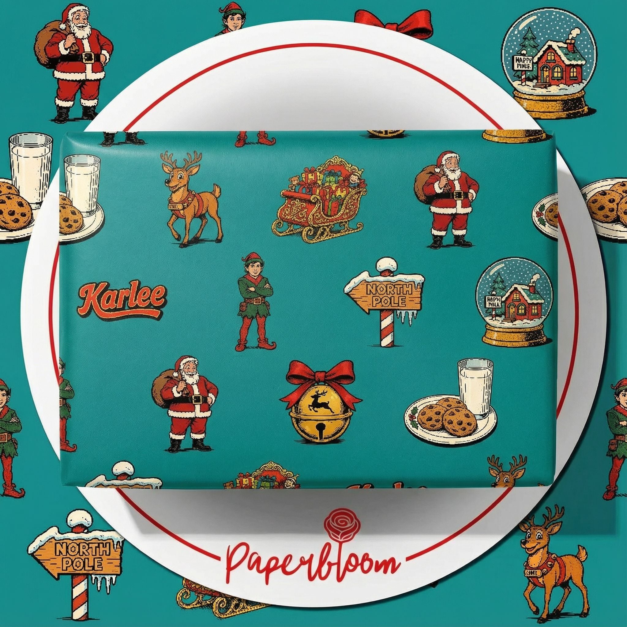 Vintage Yuletide Gift Wrap - Classic Saint Nick & Elf Pattern Custom - Photo 1