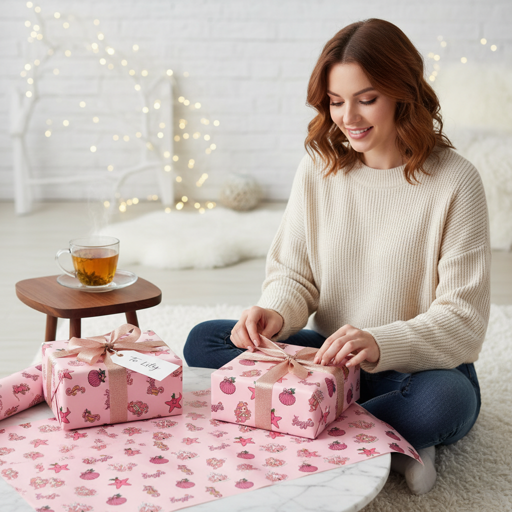 Girl's Christmas Wrapping Paper - Glittery Mermaid & Castle Design - Photo 2