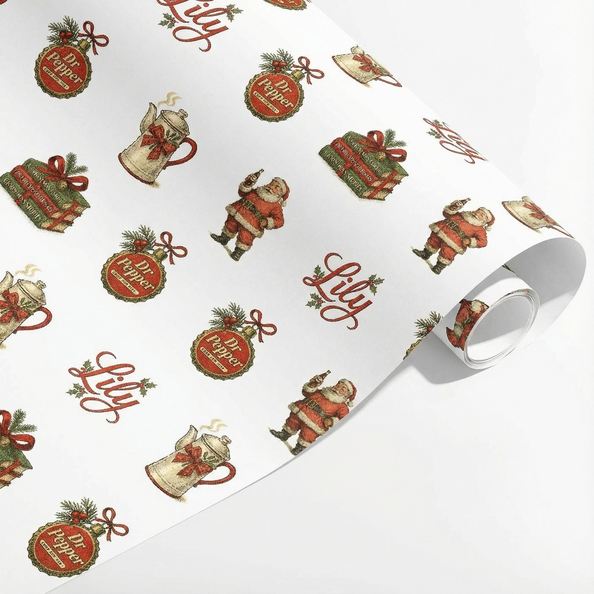 Dr Pepper Christmas Wrapping Paper - Vintage Santa & Holly Style - Photo 3