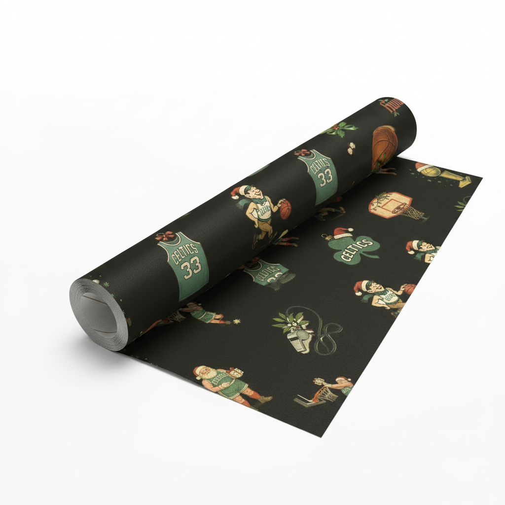 Boston Celtics Holiday Gift Wrap - Retro Basketball Illustration - Photo 2