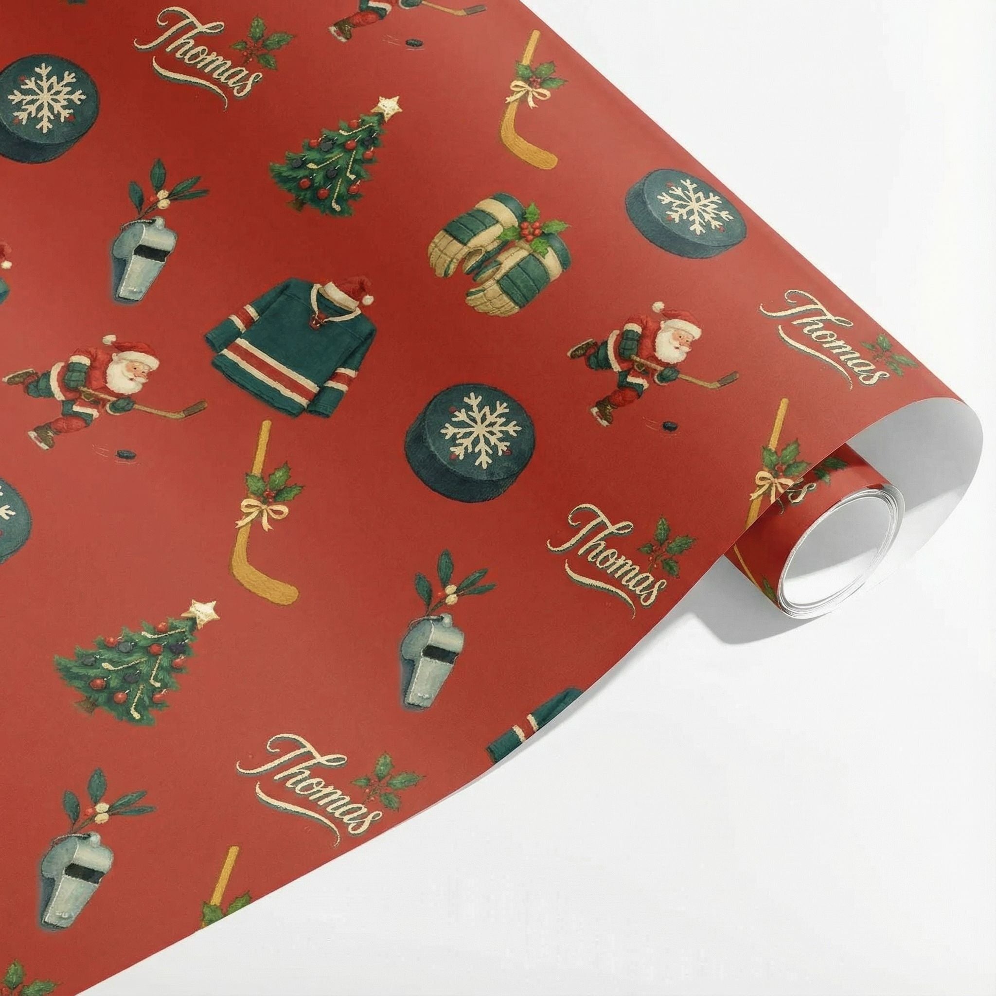 Vintage Hockey Christmas Wrapping Paper - Custom Sports Holiday Design - Photo 3