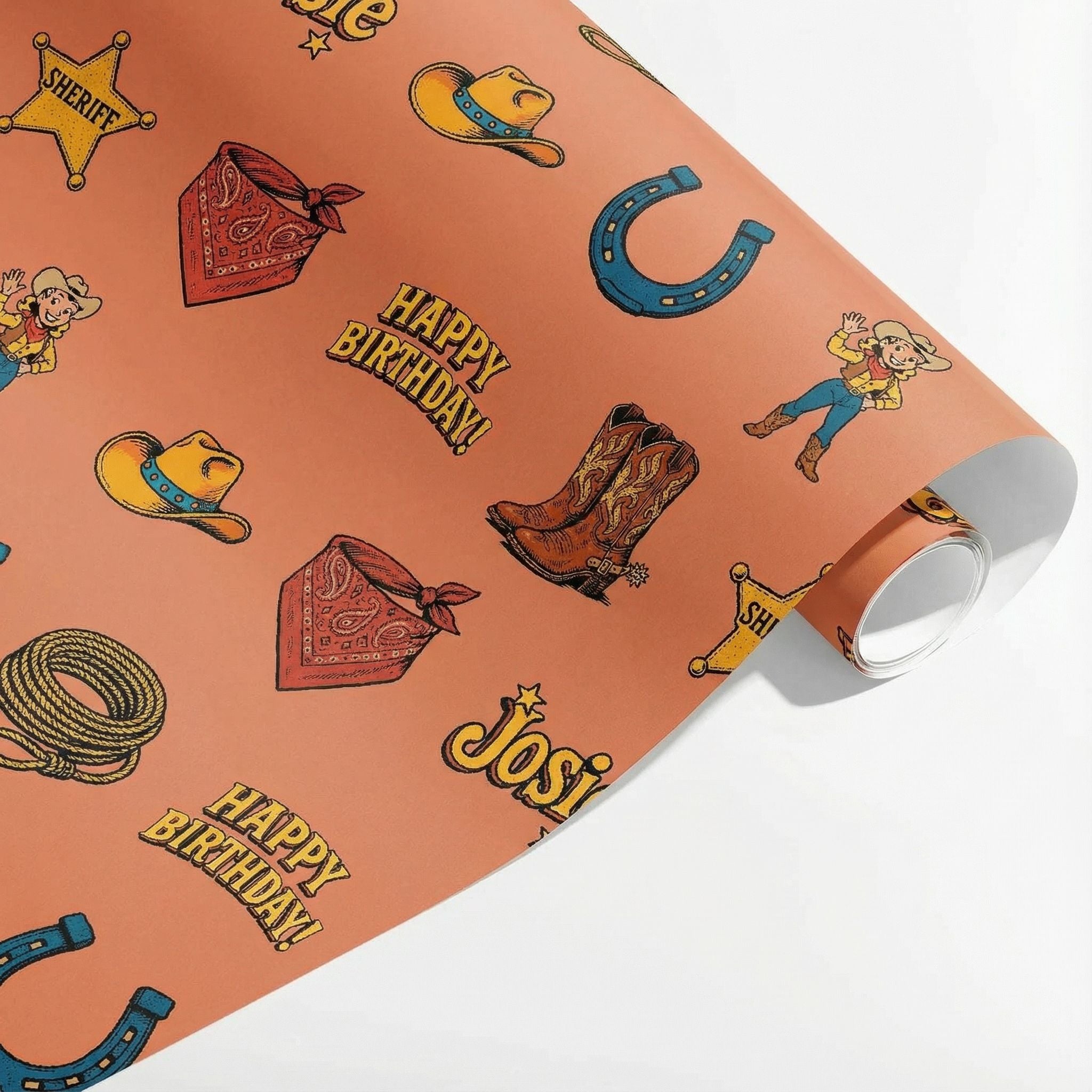 Retro Cowgirl Birthday Wrapping - Custom Western Boots & Hats Design - Photo 3