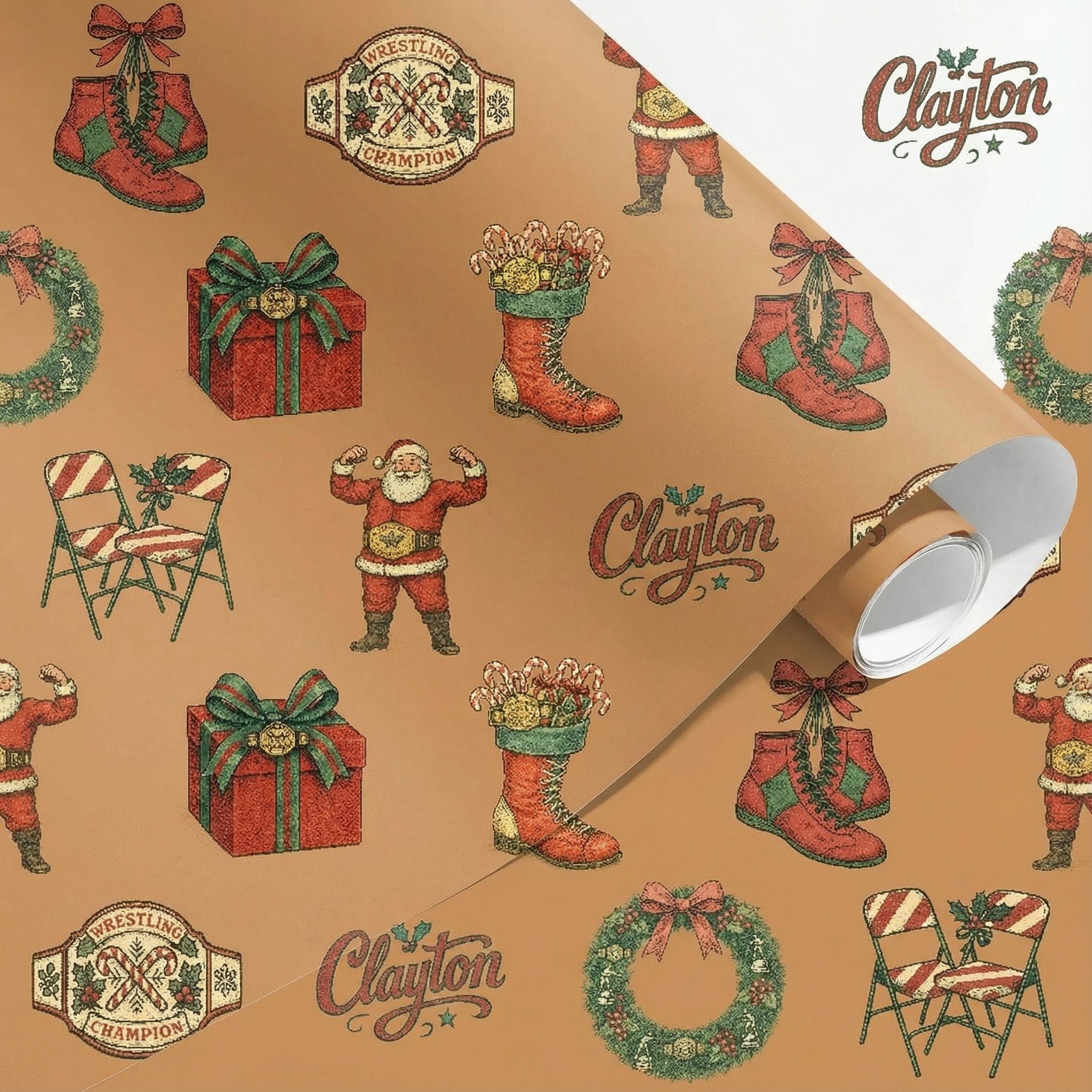 Holiday Wrestling Gift Wrap - Santa's Champion Ring Festive Paper - Photo 3