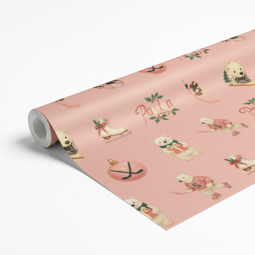 Pink Hockey Christmas Wrapping Paper - Polar Bear Delight - Photo 5