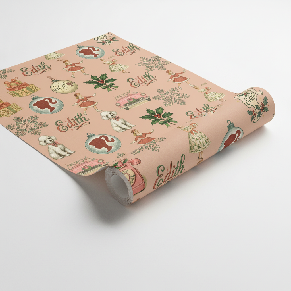 Barbie Christmas Wrapping Paper - Vintage Holiday Glam Design - Pink Retro Style - Photo 2