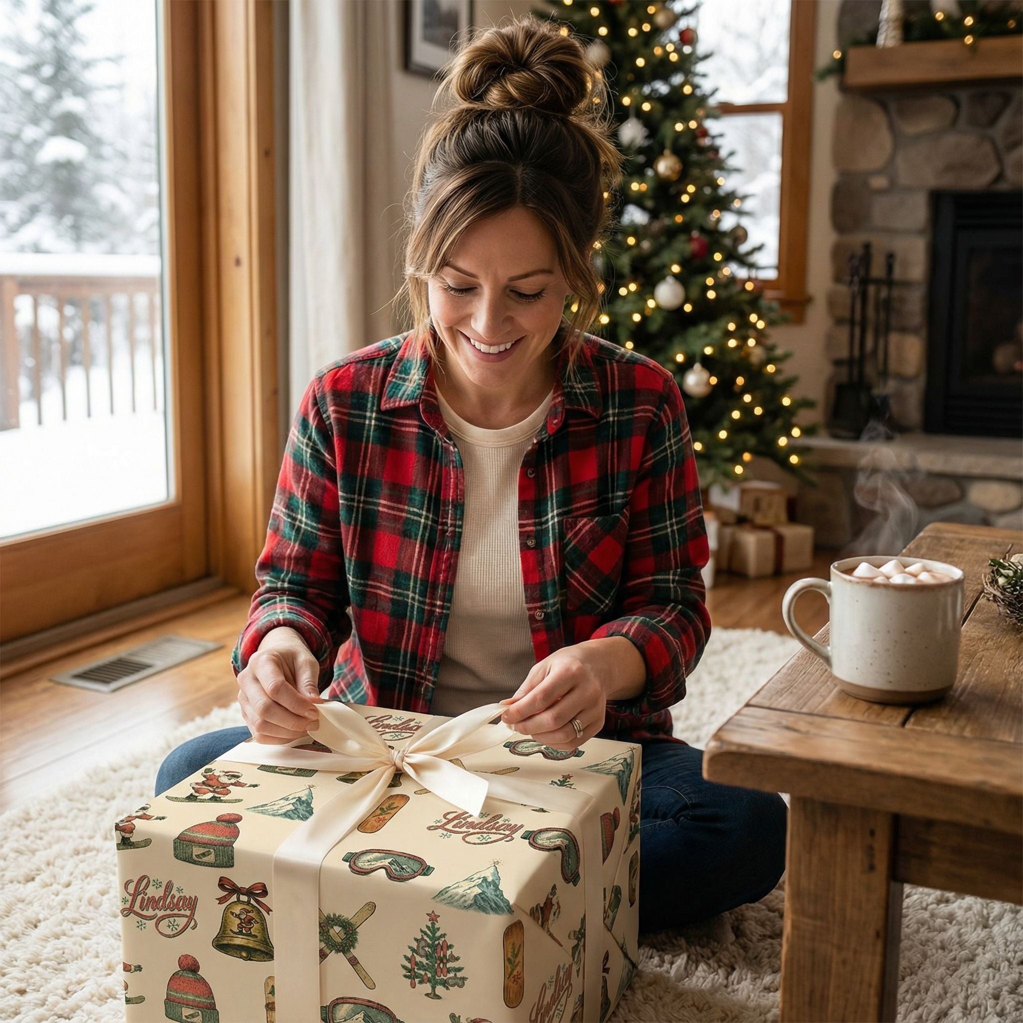 Snowboarding Santa Christmas Wrap - Vintage Winter Sports Personalizable - Photo 3