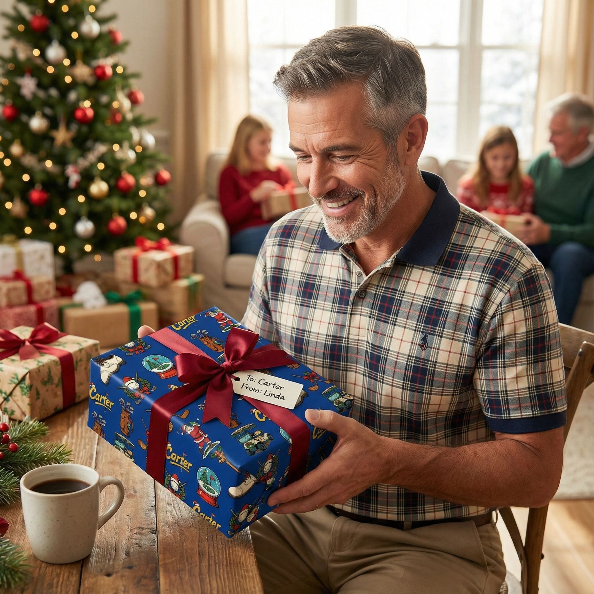 Personalizable Golf Christmas Wrapping Paper - Retro Comic Style - Photo 3