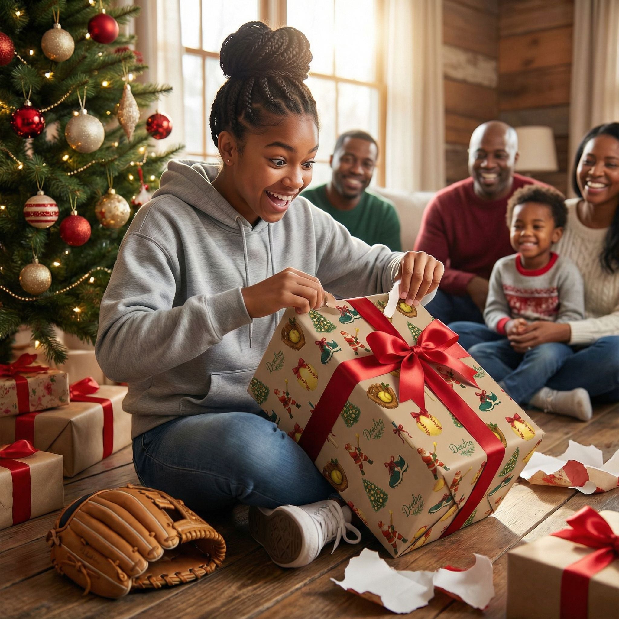 Softball Christmas Wrapping Paper - Nostalgic Holiday Sports Theme - Photo 4