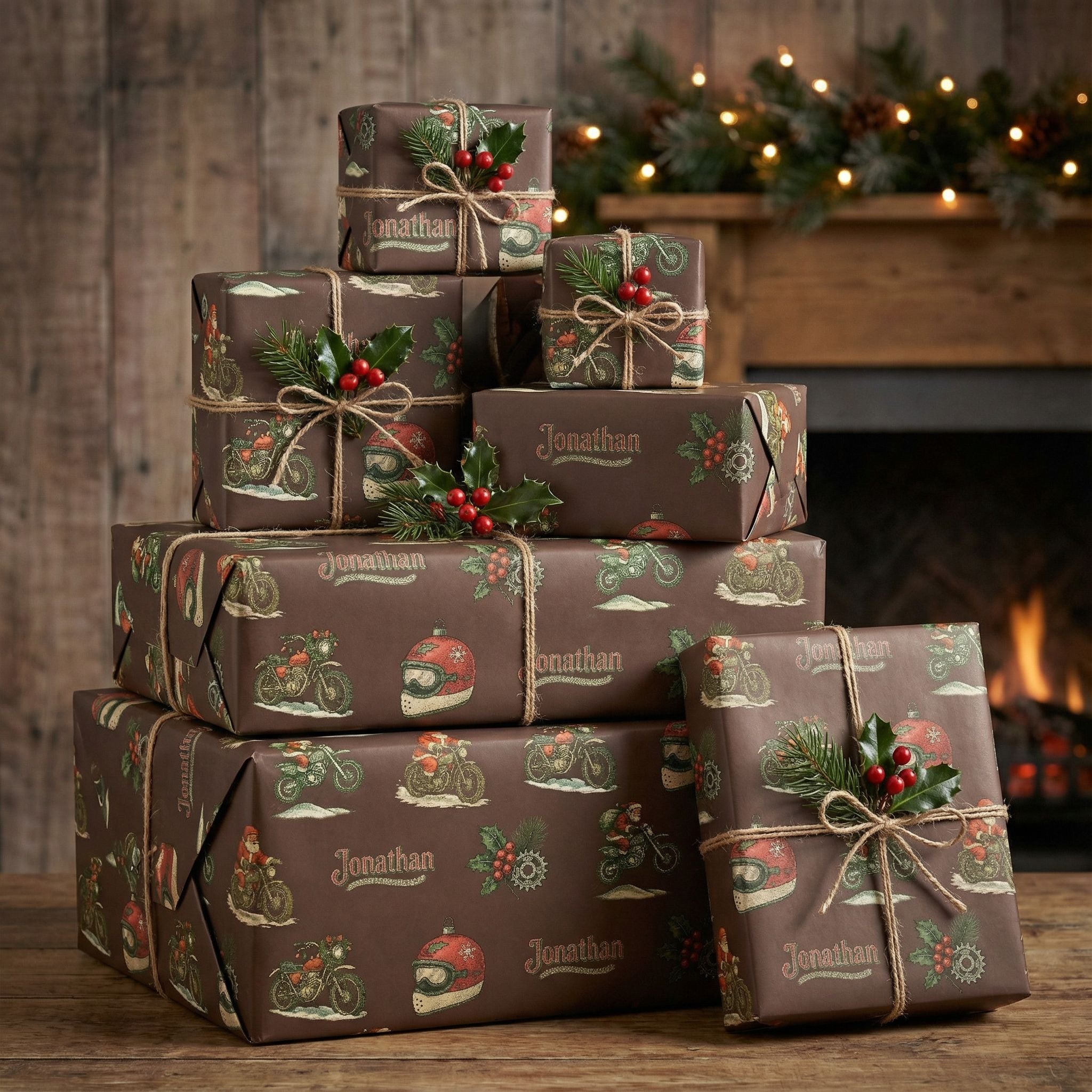 Customizable Christmas Dirt Bike Gift Wrap - Retro Santa Rider Pattern - Photo 4