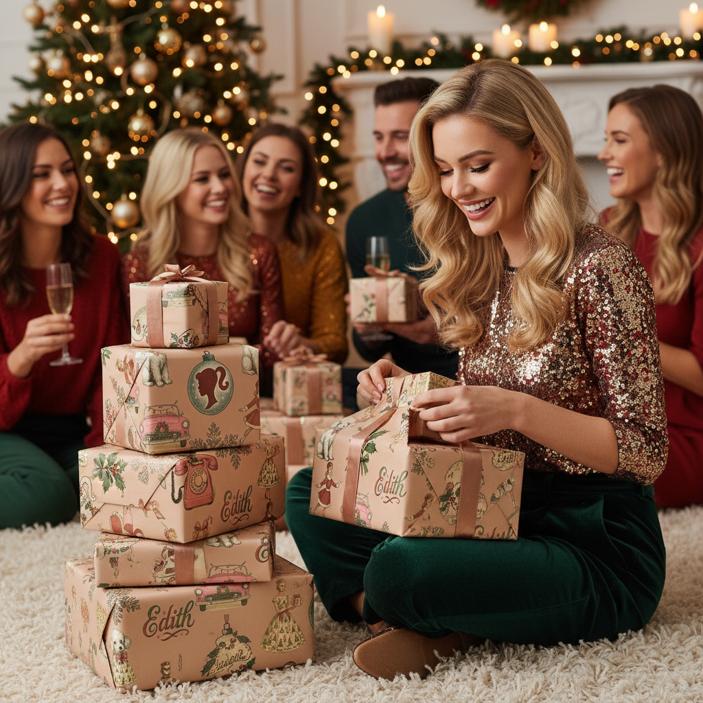 Barbie Christmas Wrapping Paper - Vintage Holiday Glam Design - Pink Retro Style - Photo 4