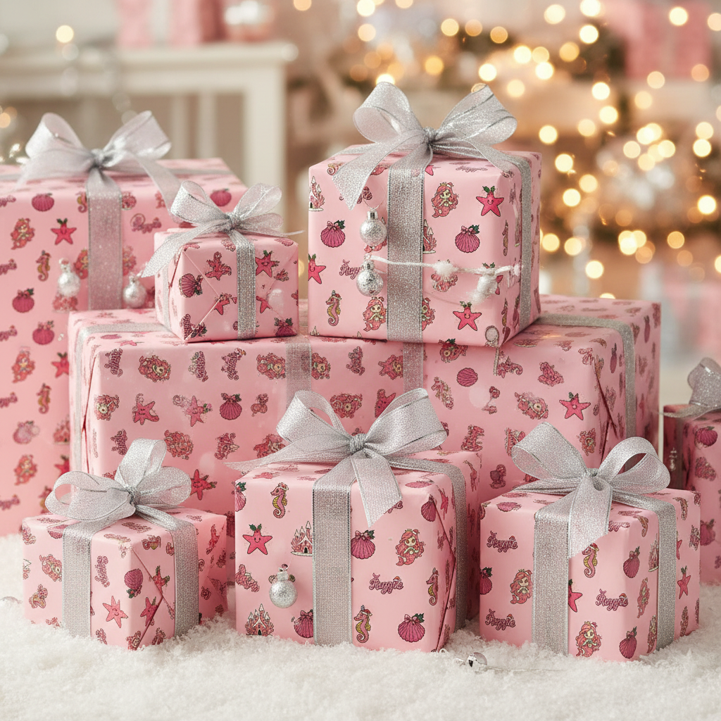 Personalizable Pink Mermaid Christmas Gift Wrap - Retro Princess - Photo 3