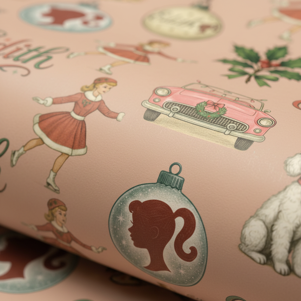 Barbie Christmas Wrapping Paper - Vintage Holiday Glam Design - Pink Retro Style - Photo 5