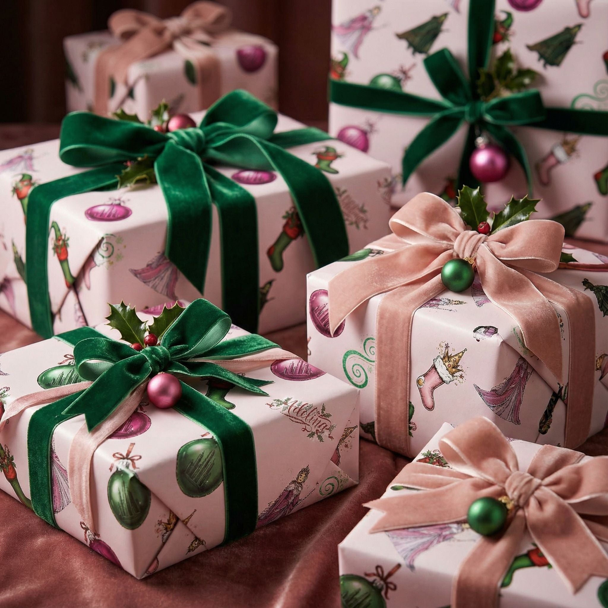 Whimsical Christmas Wrapping Paper - Enchanting Emerald & Pink Fantasy - Photo 4