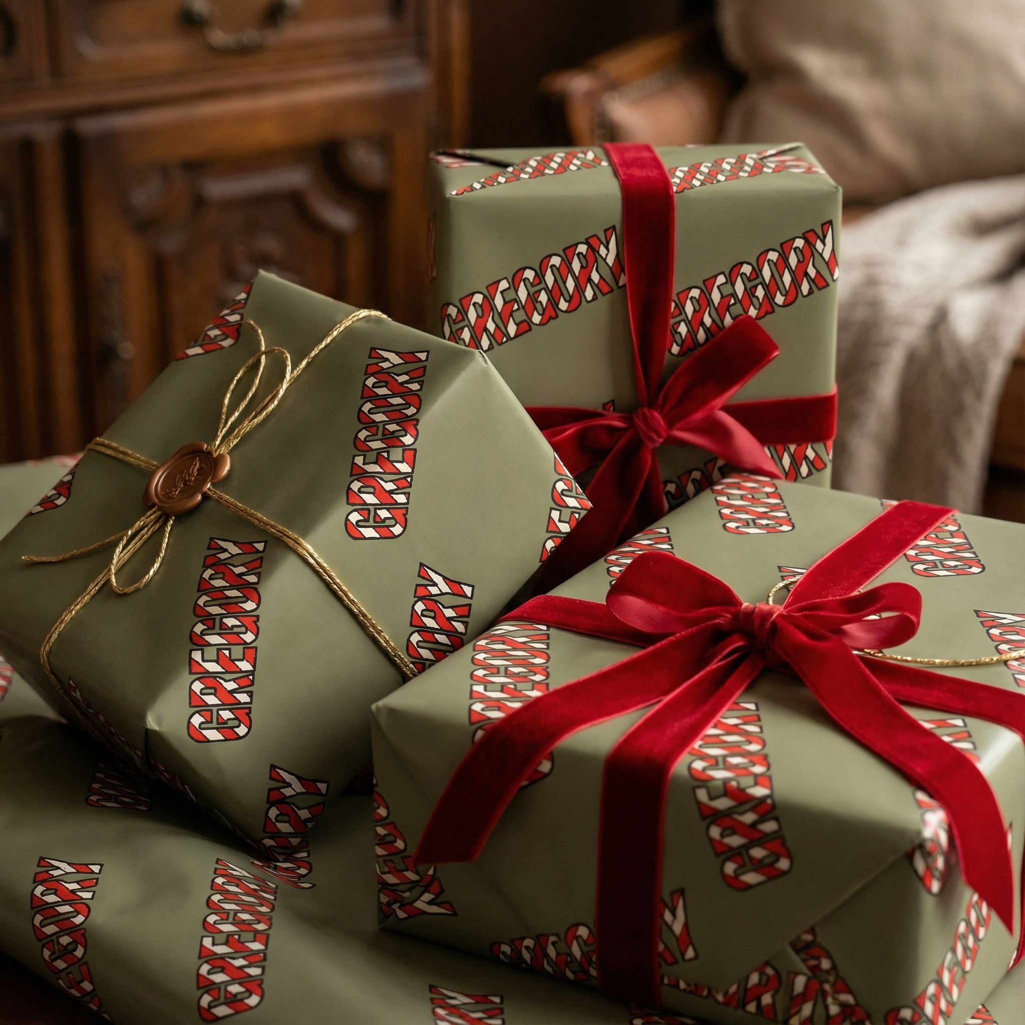 Personalizable Christmas Wrapping Paper - Bold Striped Name Design - Photo 4