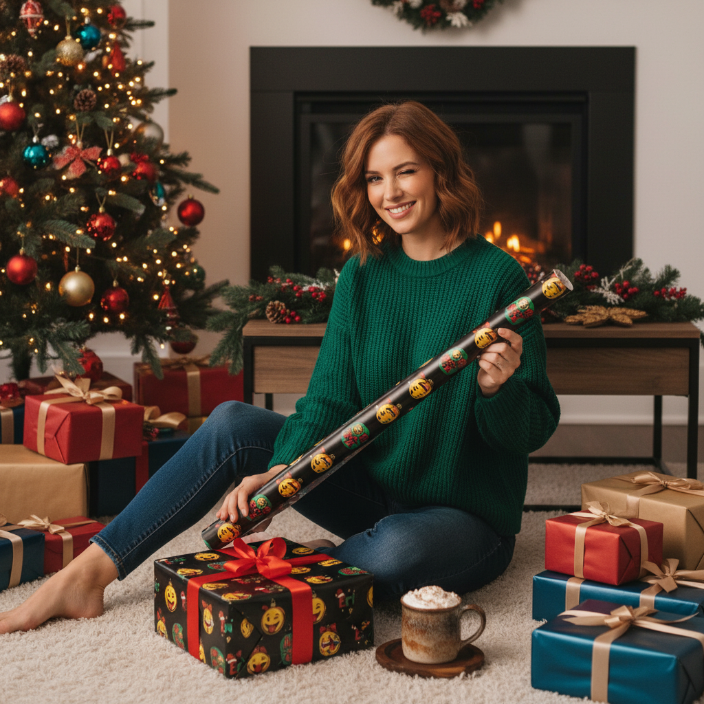 Festive Emoji Gift Wrap - Personalized Retro Holiday Comic Style - Photo 4