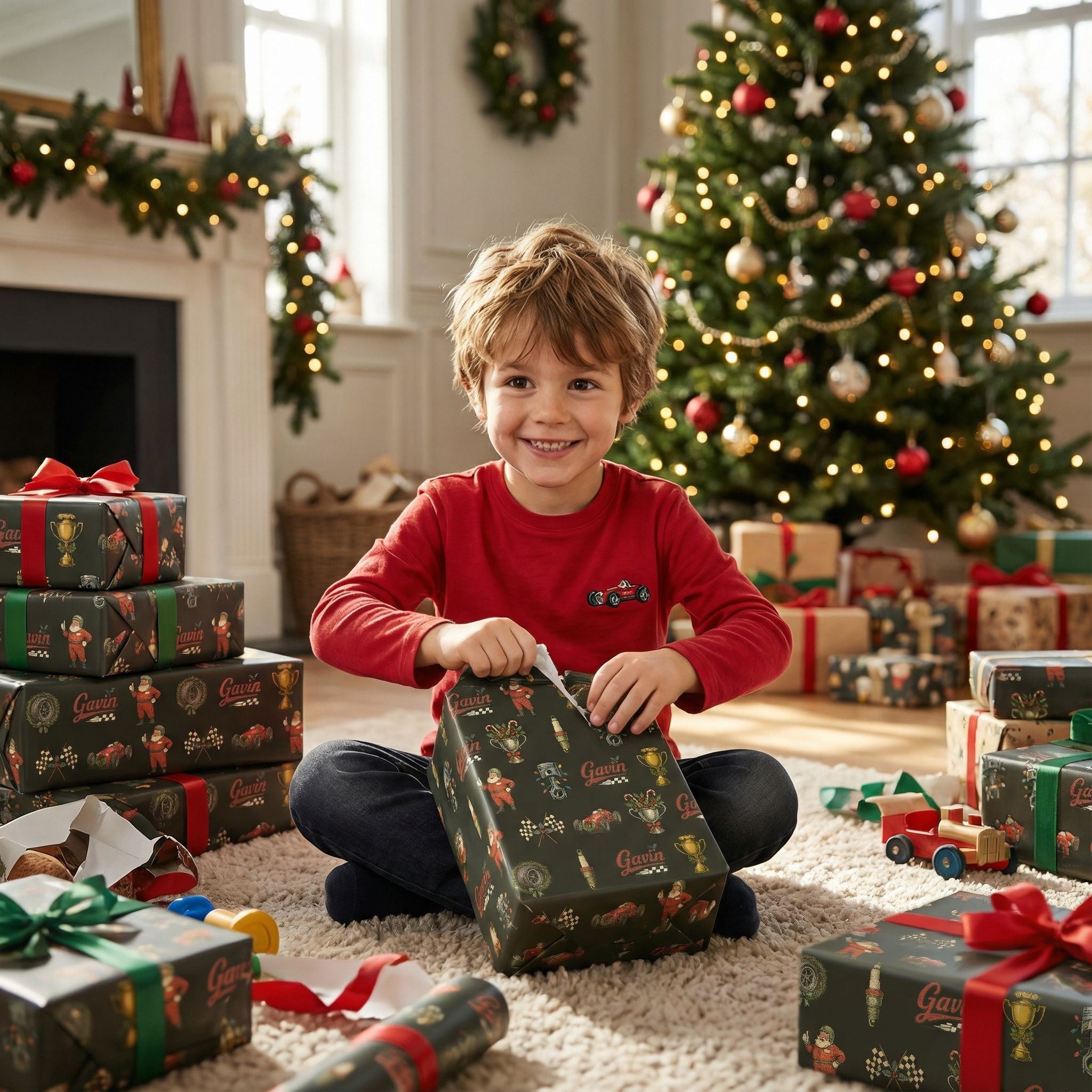 Retro Racing Christmas Wrapping Paper - Personalizable Vintage Auto - Photo 5