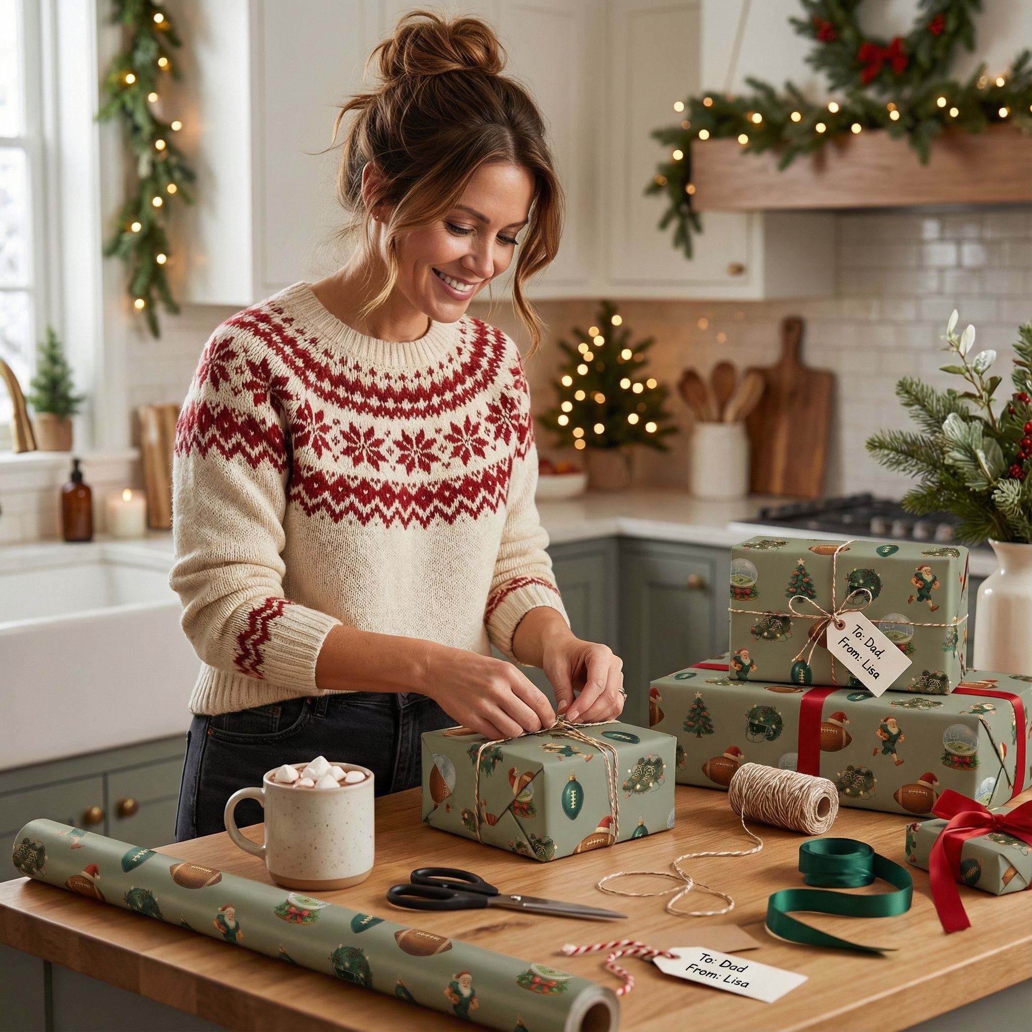 Christmas Football Fan Gift Wrap - Festive Sports Holiday Design - Photo 3